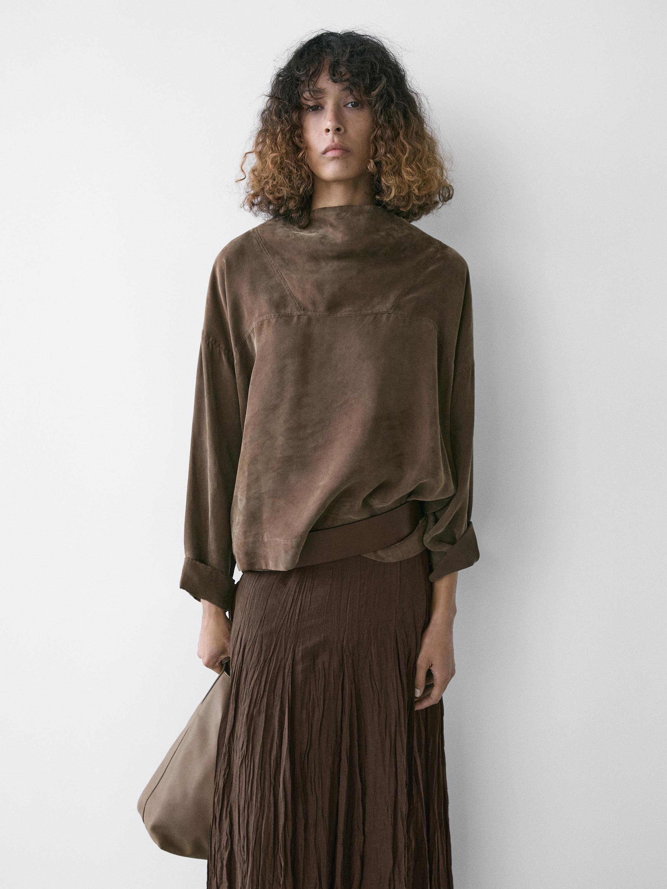 Flowing godet midi skirt — Chocolate