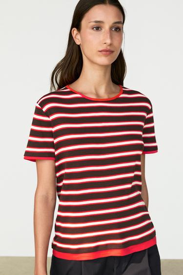 100% cotton short sleeve striped T-shirt — RED 3