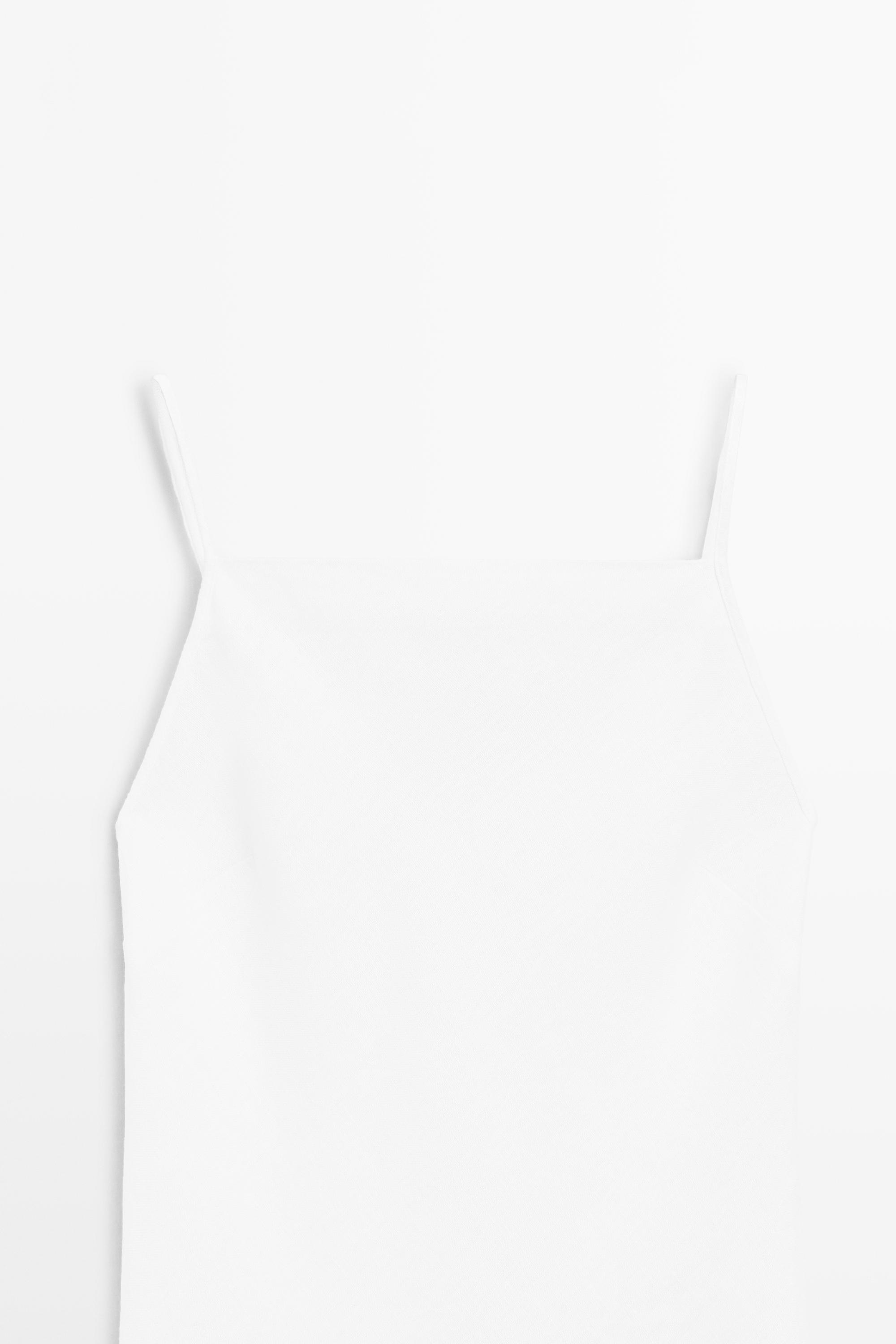100% linen midi dress with straight neckline — WHITE