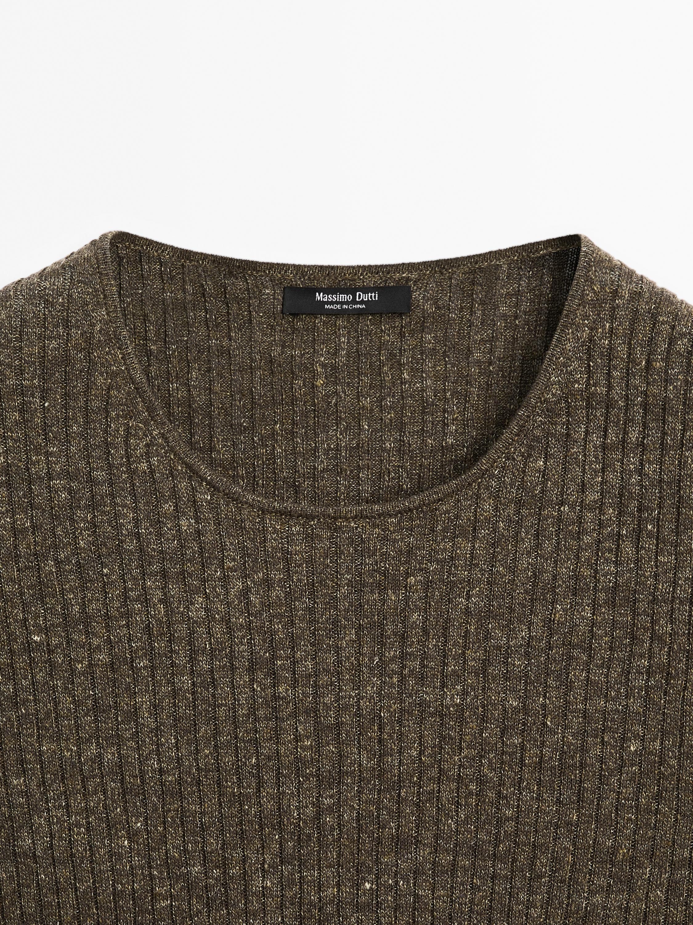Melange linen blend top with tie detail
