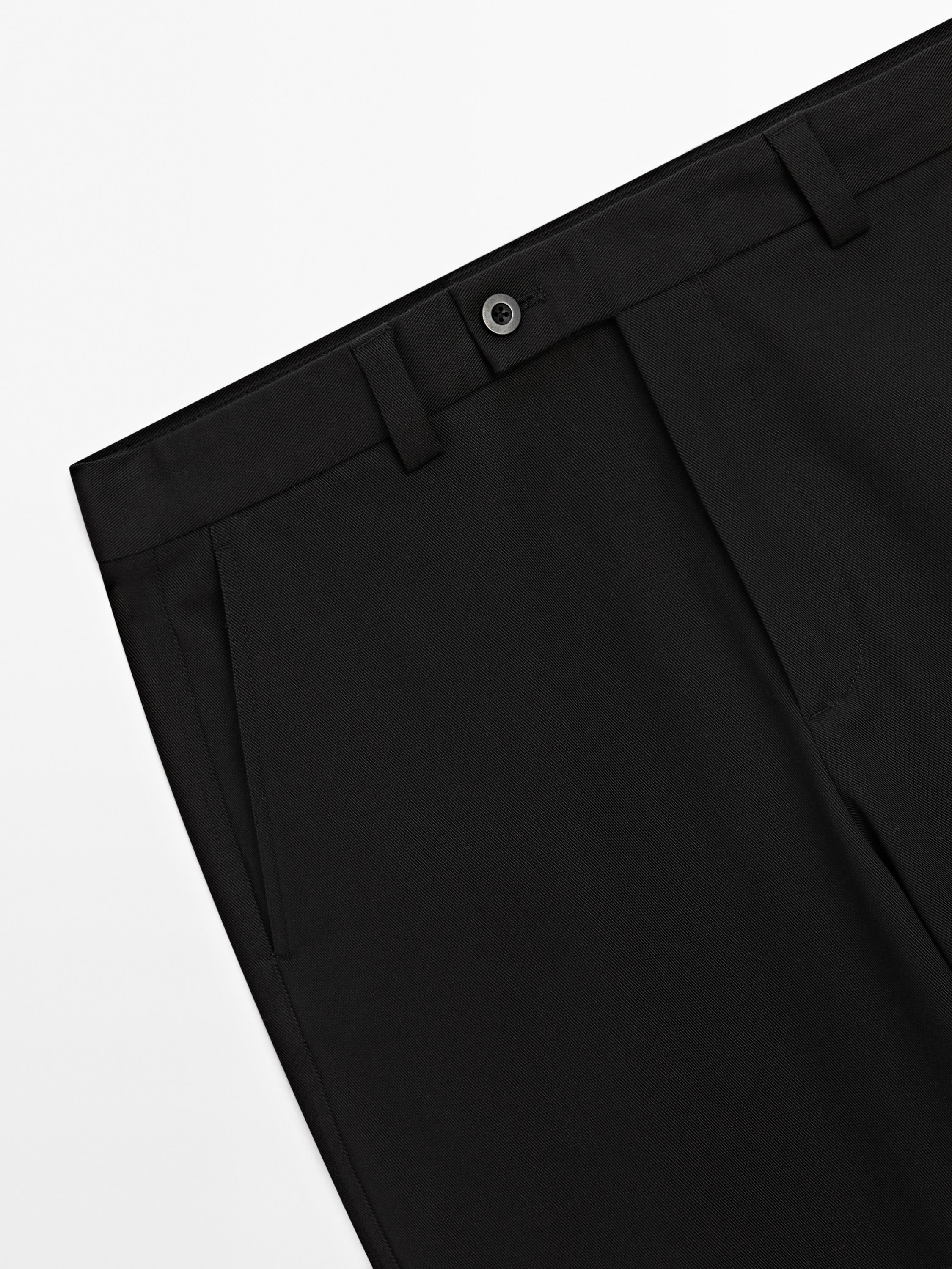 Cotton blend straight-leg twill trousers