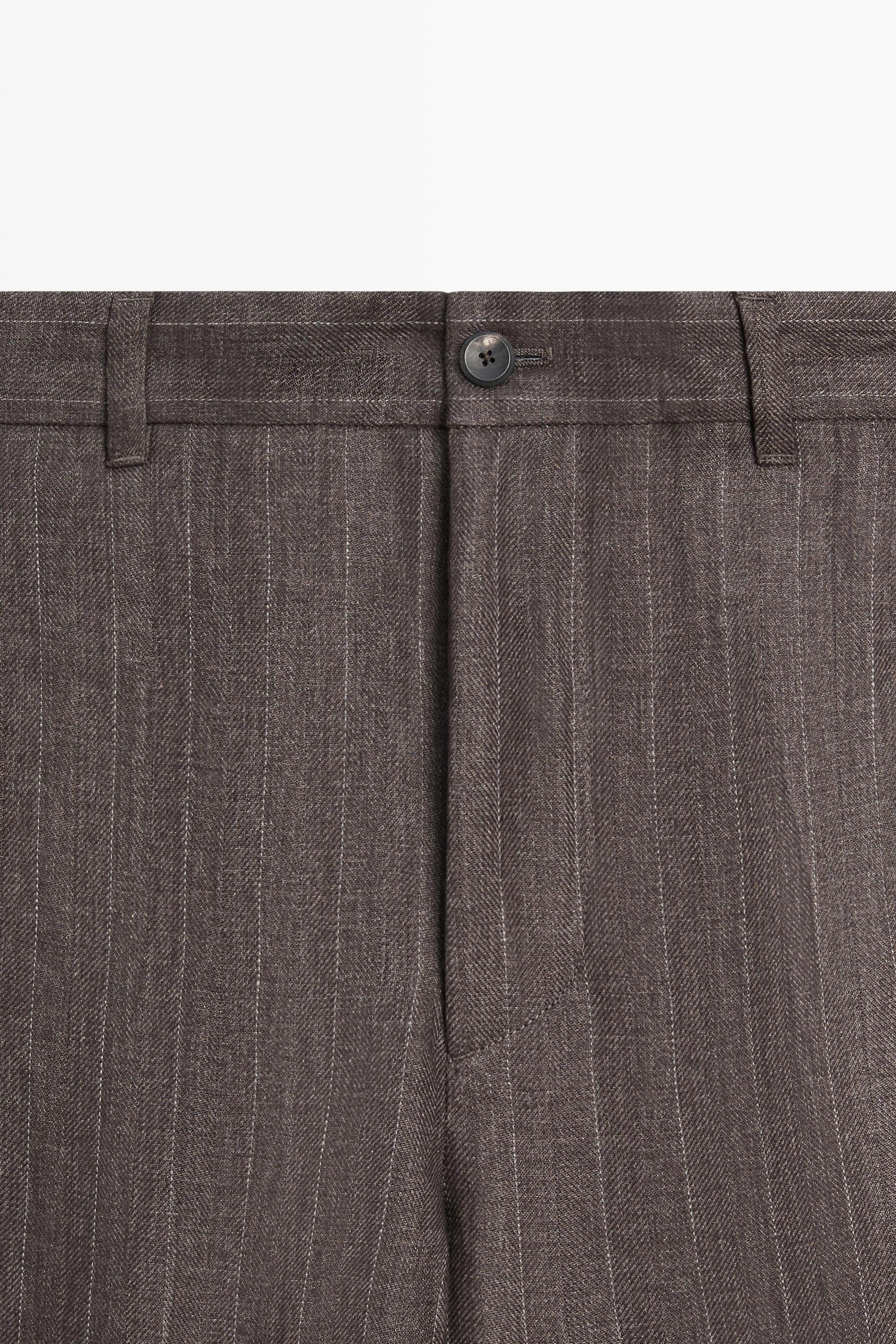 100% linen striped straight-leg pants — BROWN