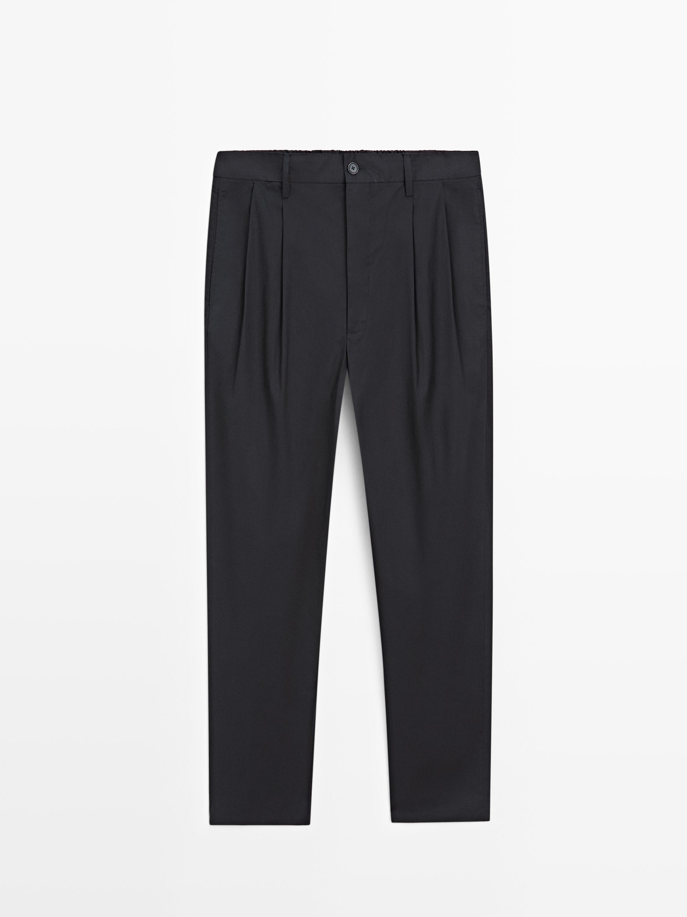 Cotton trousers with double darts — NAVY BLUE