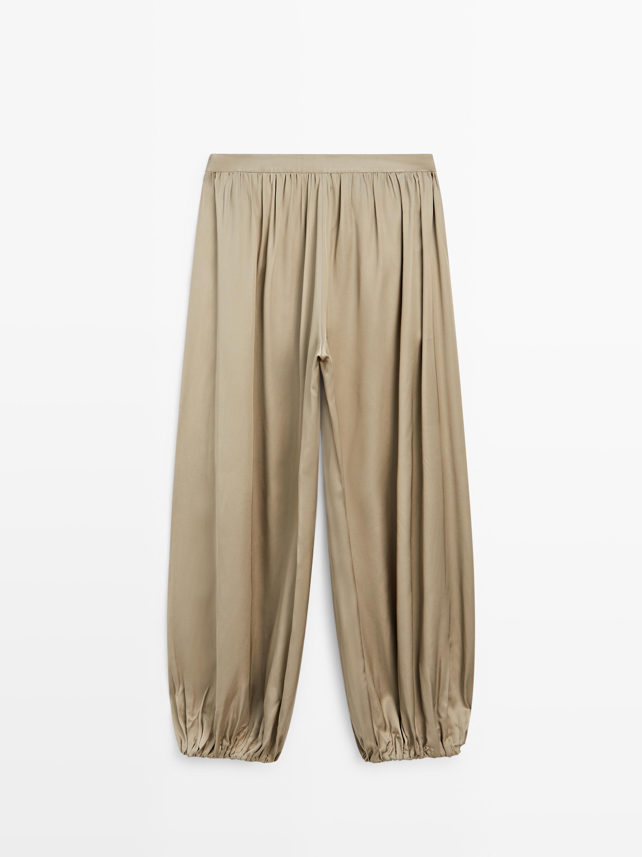 Balloon fit satin pants — BEIGE