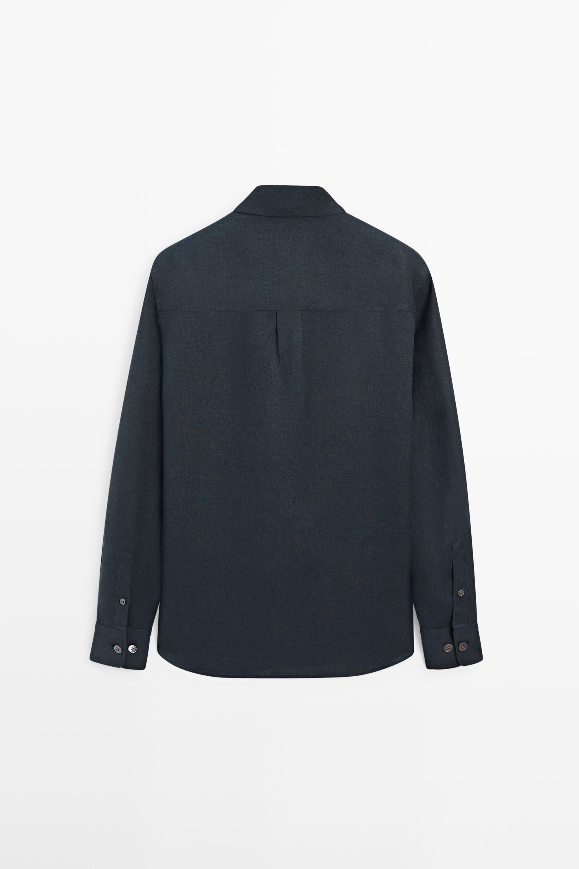 100% linen regular fit shirt — NAVY BLUE