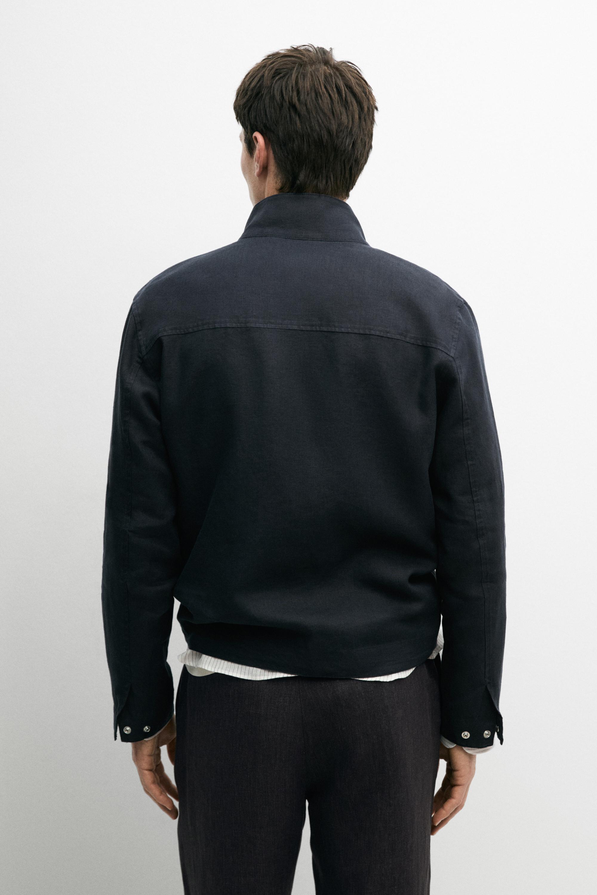 Linen bomber jacket — NAVY BLUE