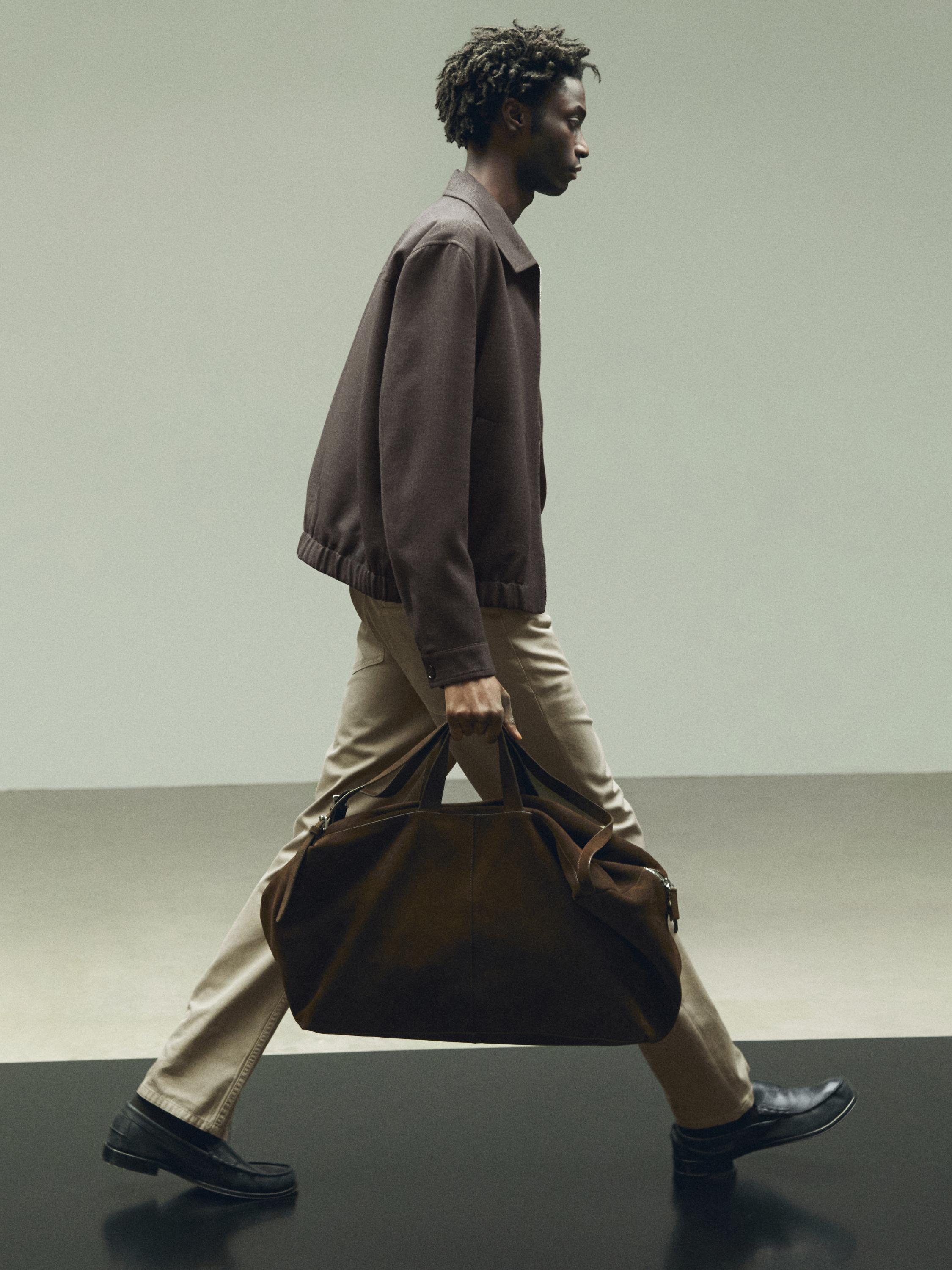 Sac duffle maxi en cuir finition daim