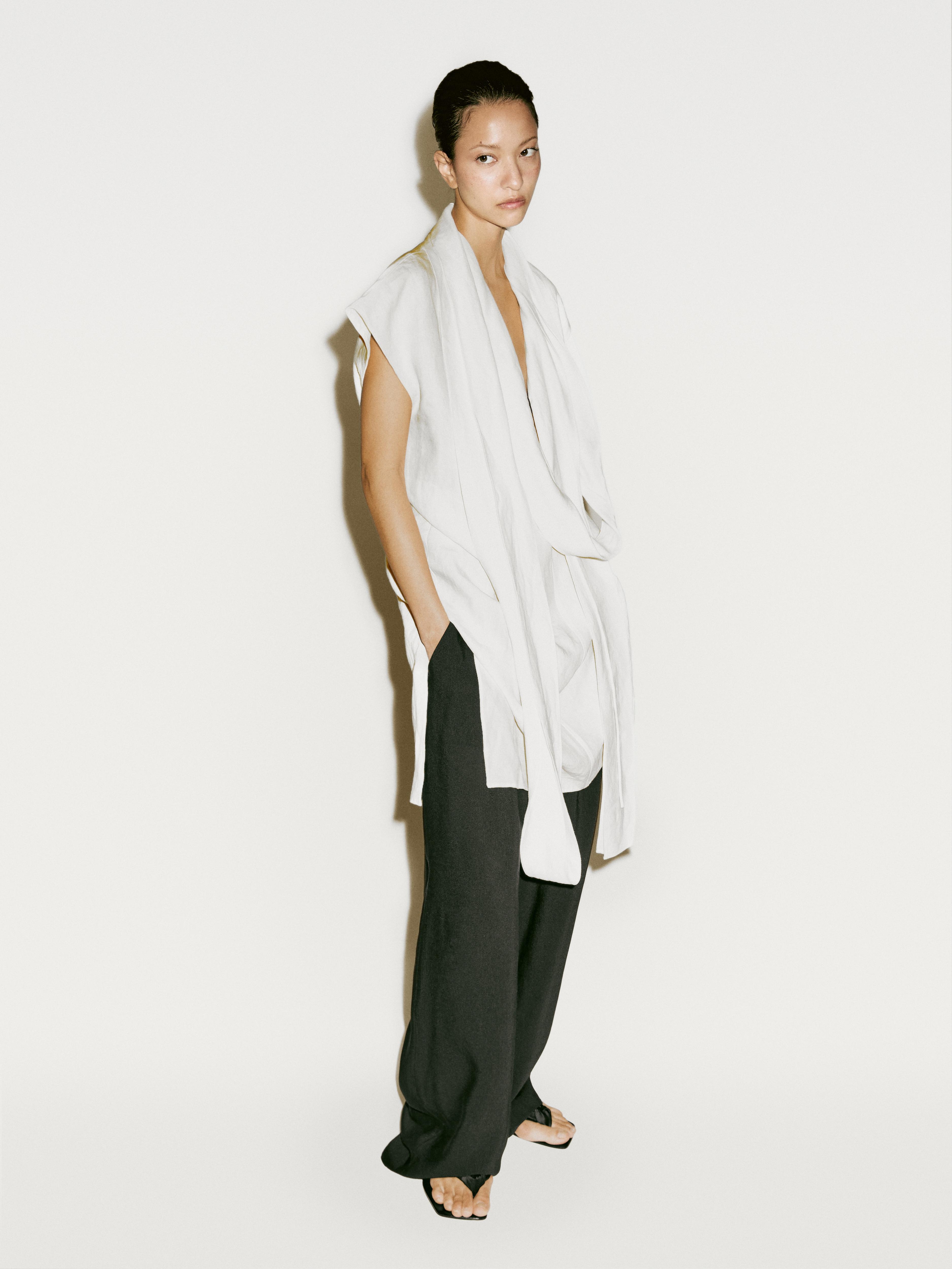 Linen tunic shirt with scarf detail - Limited Edition