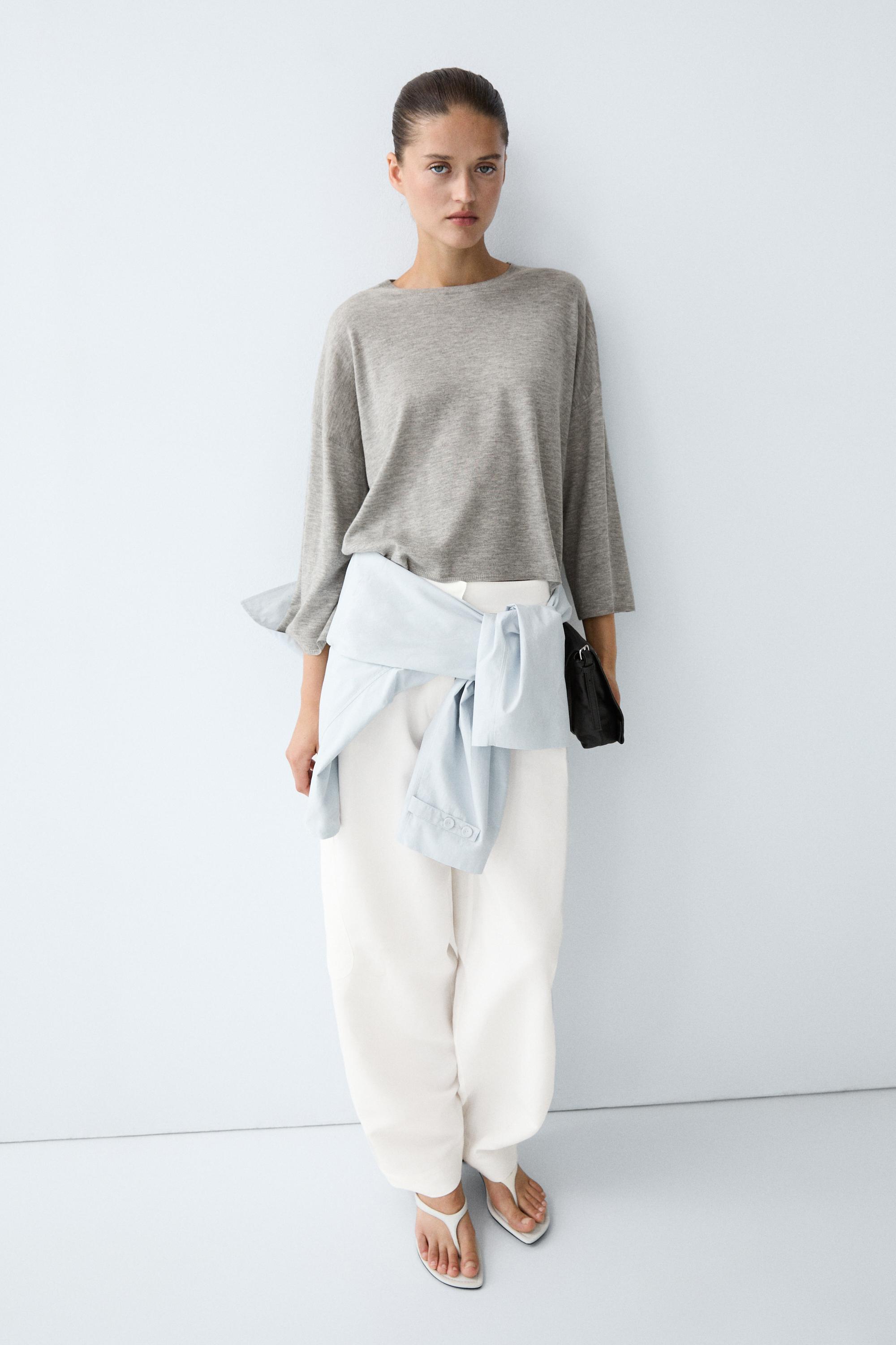 Round neck knit sweater — GREY MARL