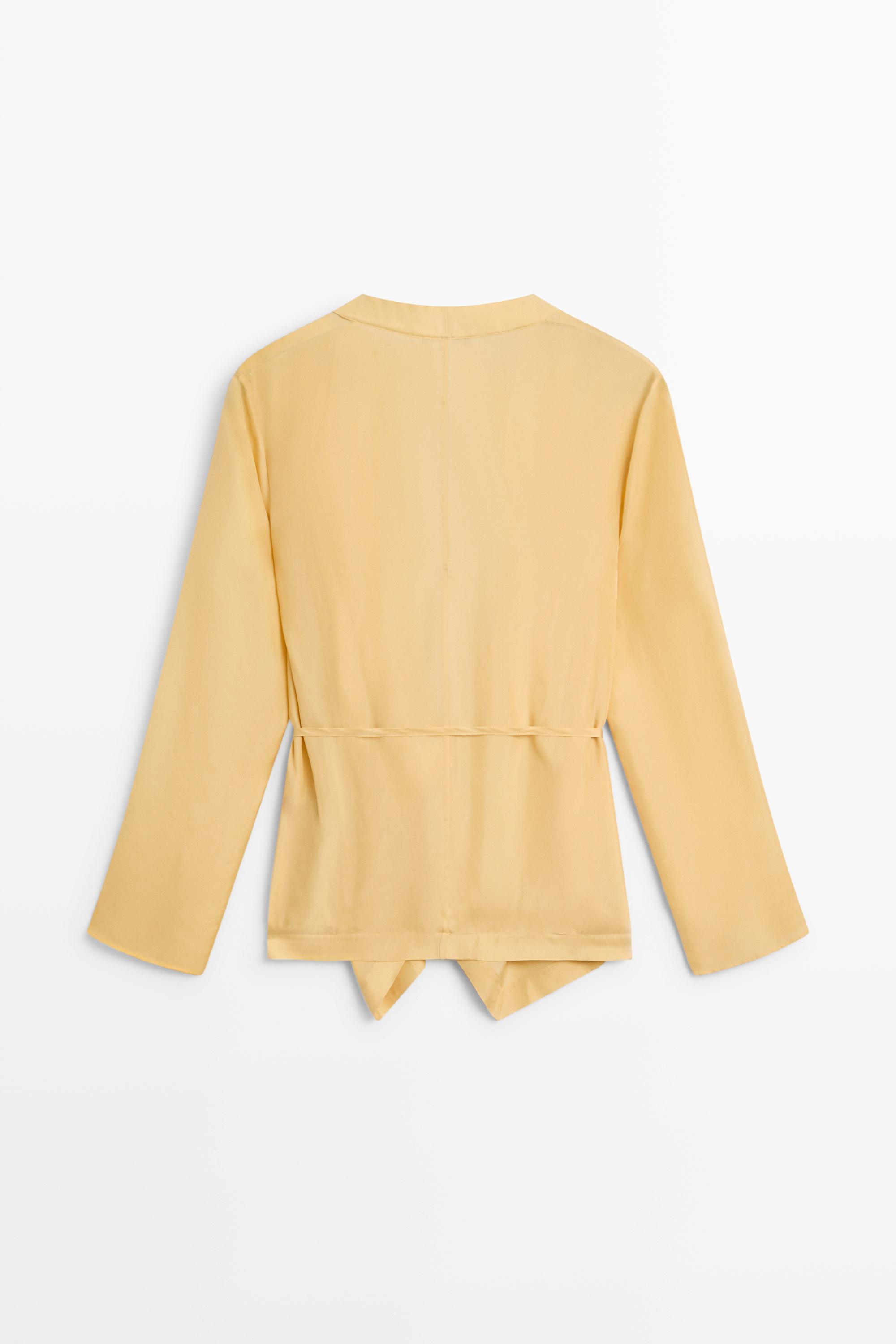 100% silk flowing wrap shirt — Mustard