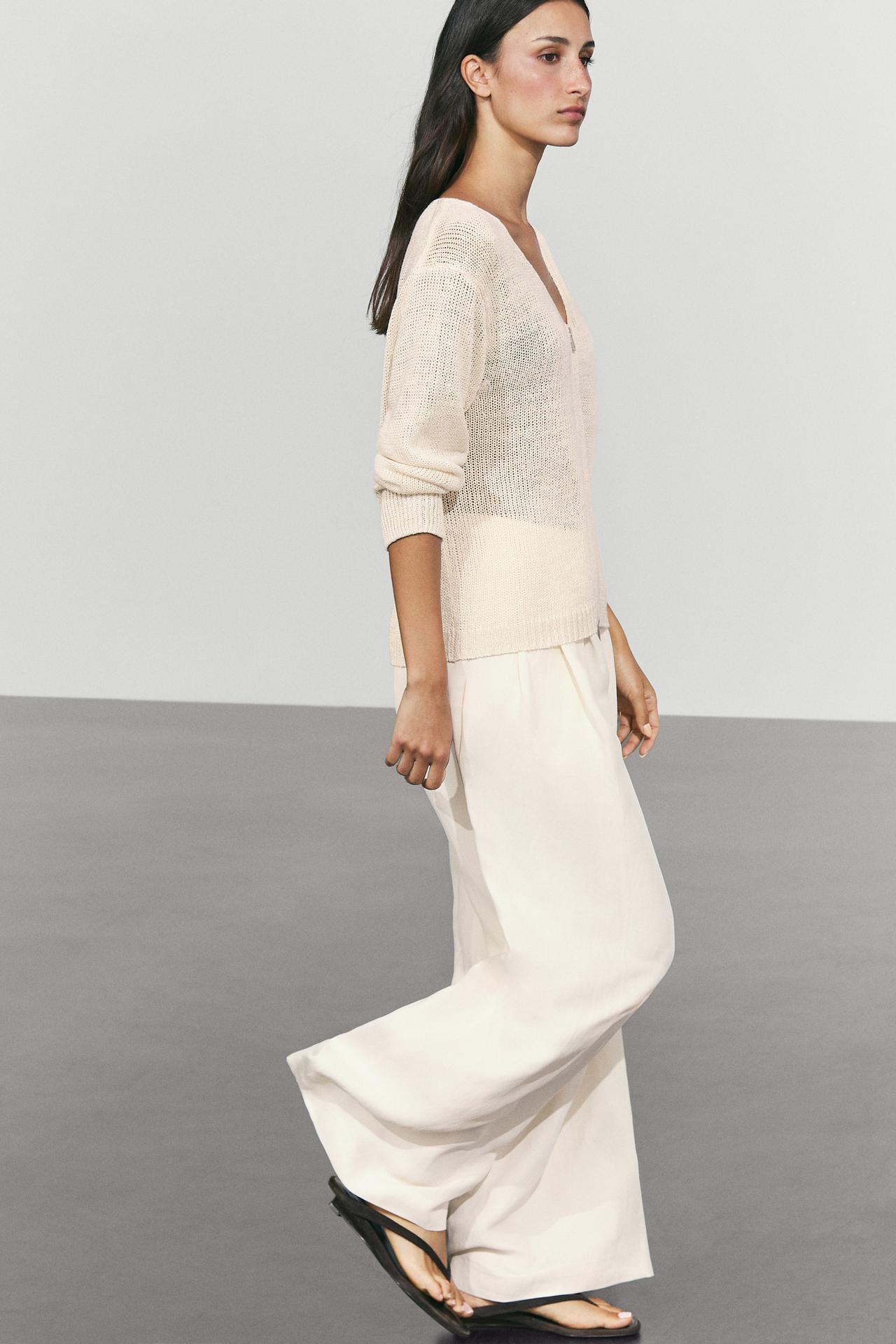 Flowing wide-leg linen pants — Off white