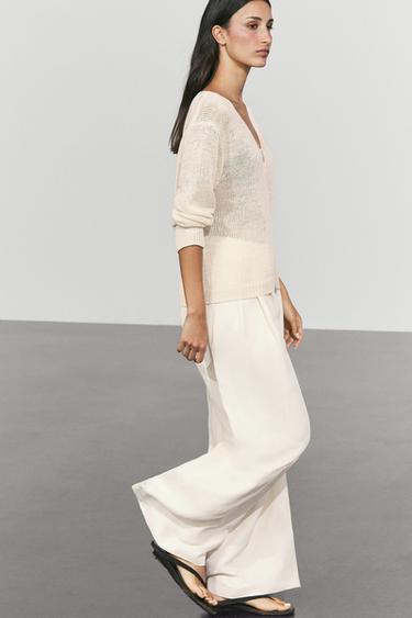 Flowing wide-leg linen pants — Off white 5