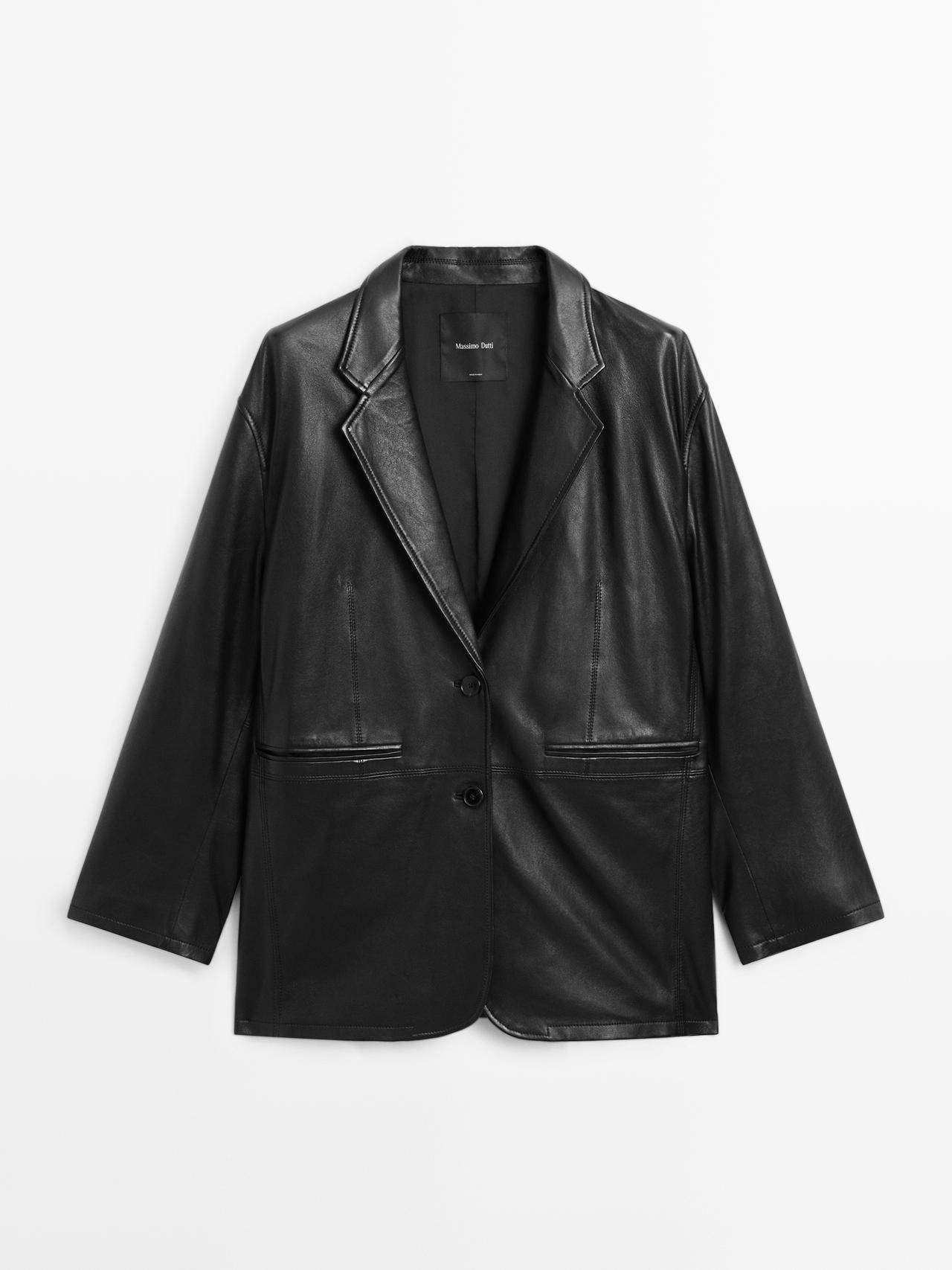 Massimo Dutti - Dame - Blød Blazer I Nappaskind - Sort - S
