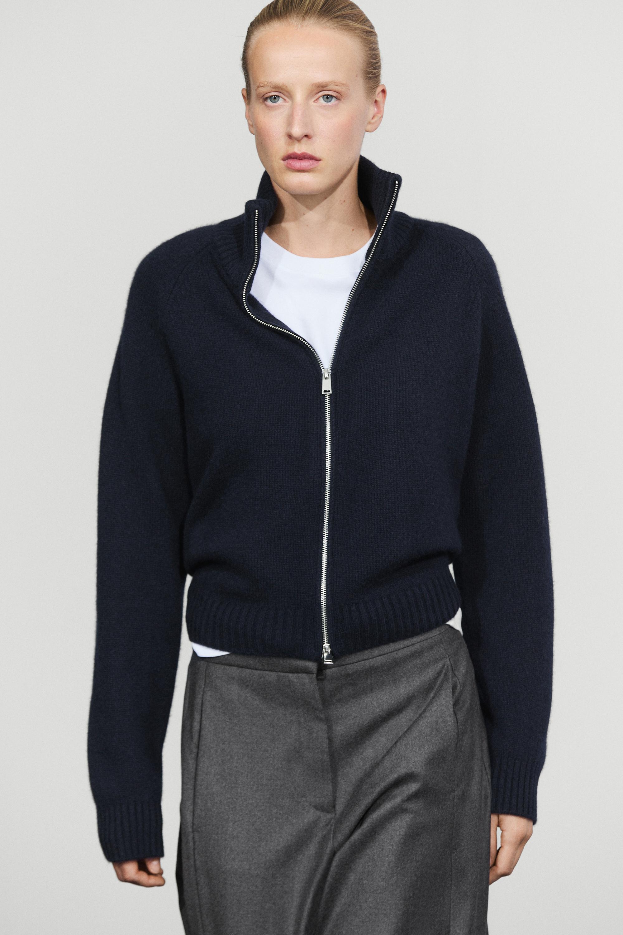 100% cashmere zip knit cardigan