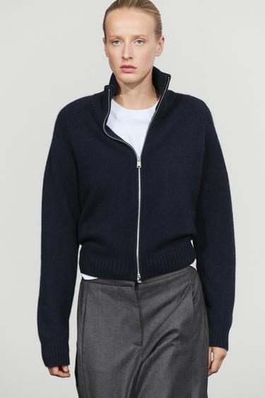 100% cashmere zip knit cardigan — NAVY BLUE 3