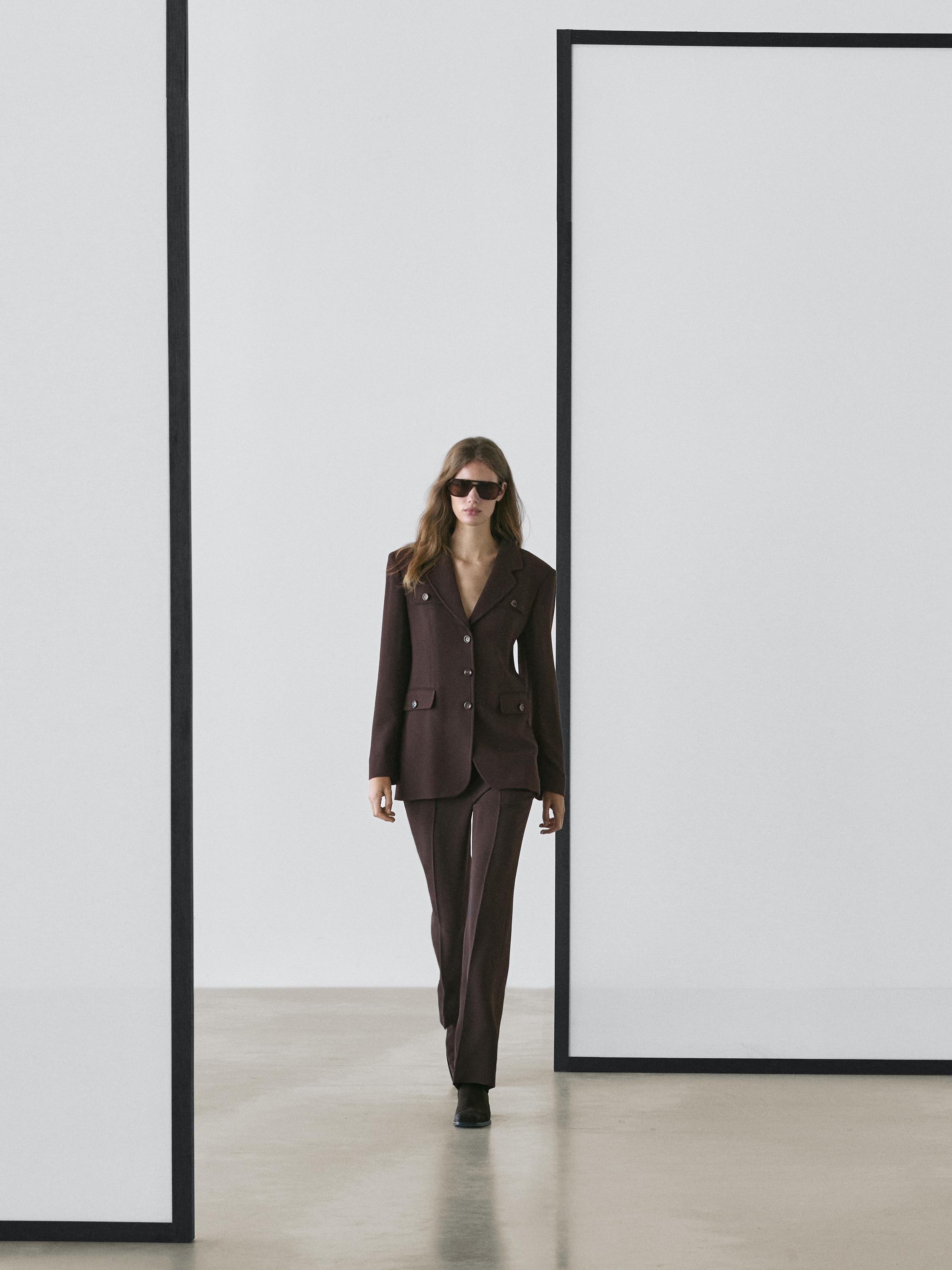 Blazer with pockets and lapel collar — Chocolate