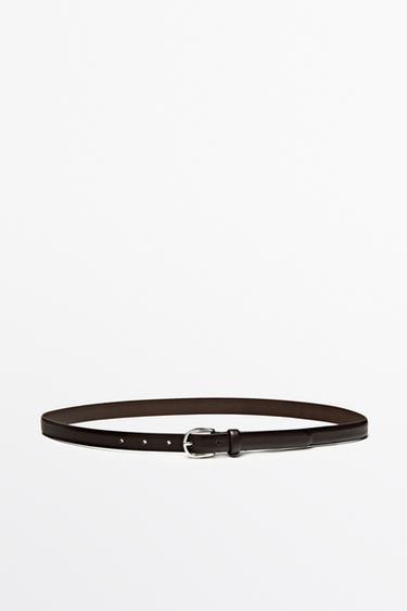Belt with oval buckle in Nappa leather — BROWN 1