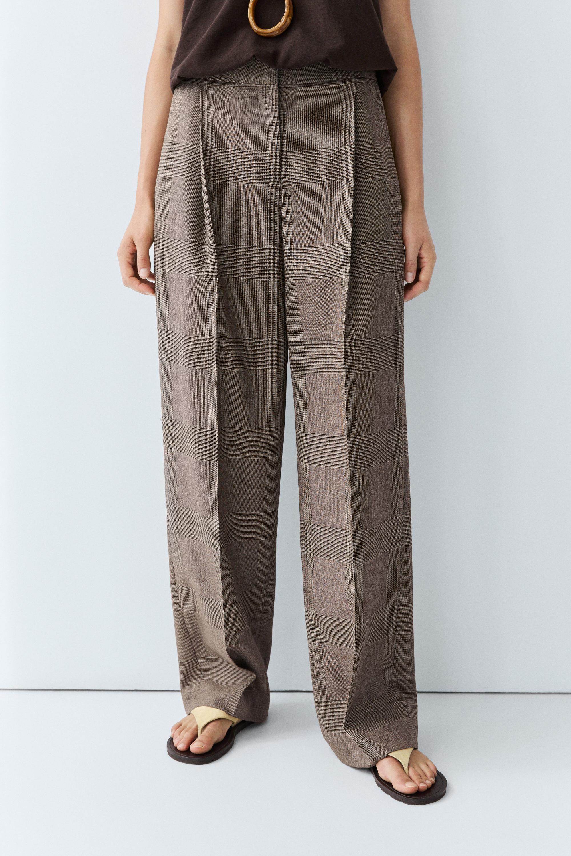 Check wool suit trousers — BEIGE