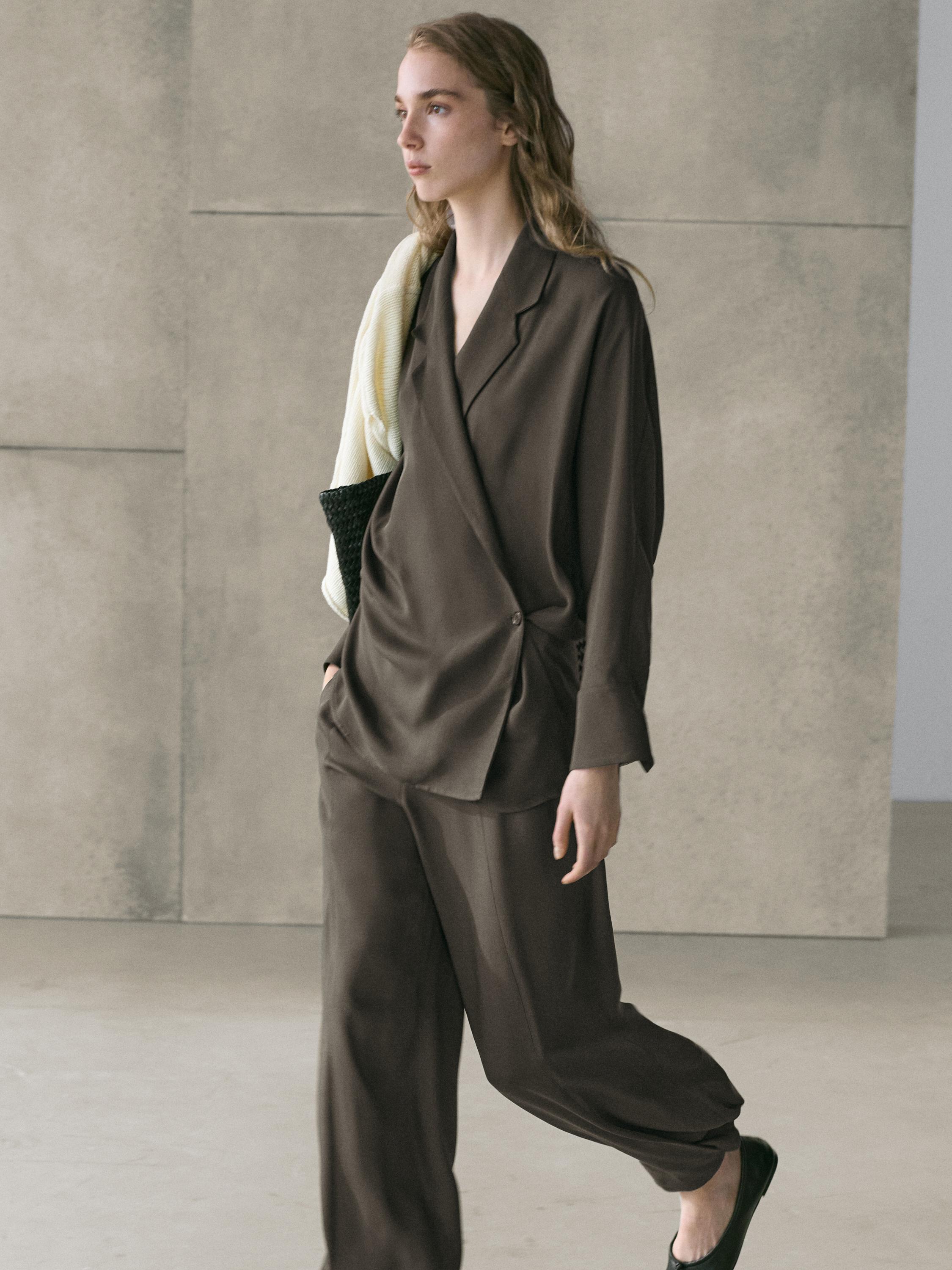 Flowing double-breasted overshirt — Greyish green