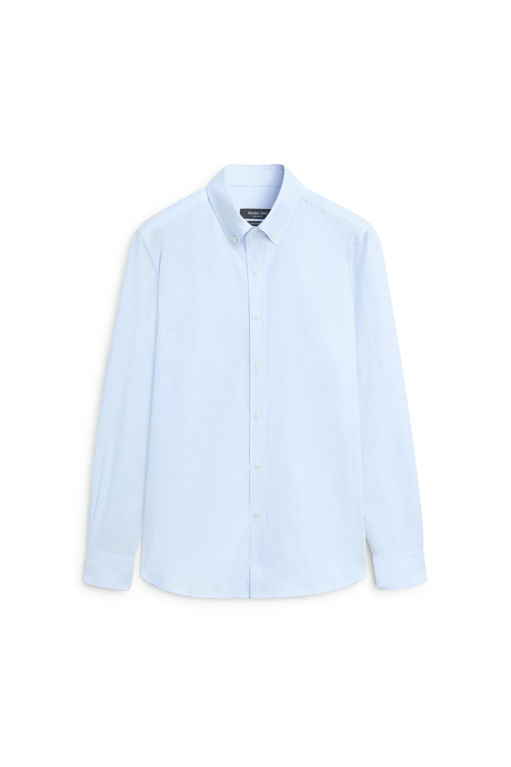 100% cotton regular fit striped shirt — SKY BLUE