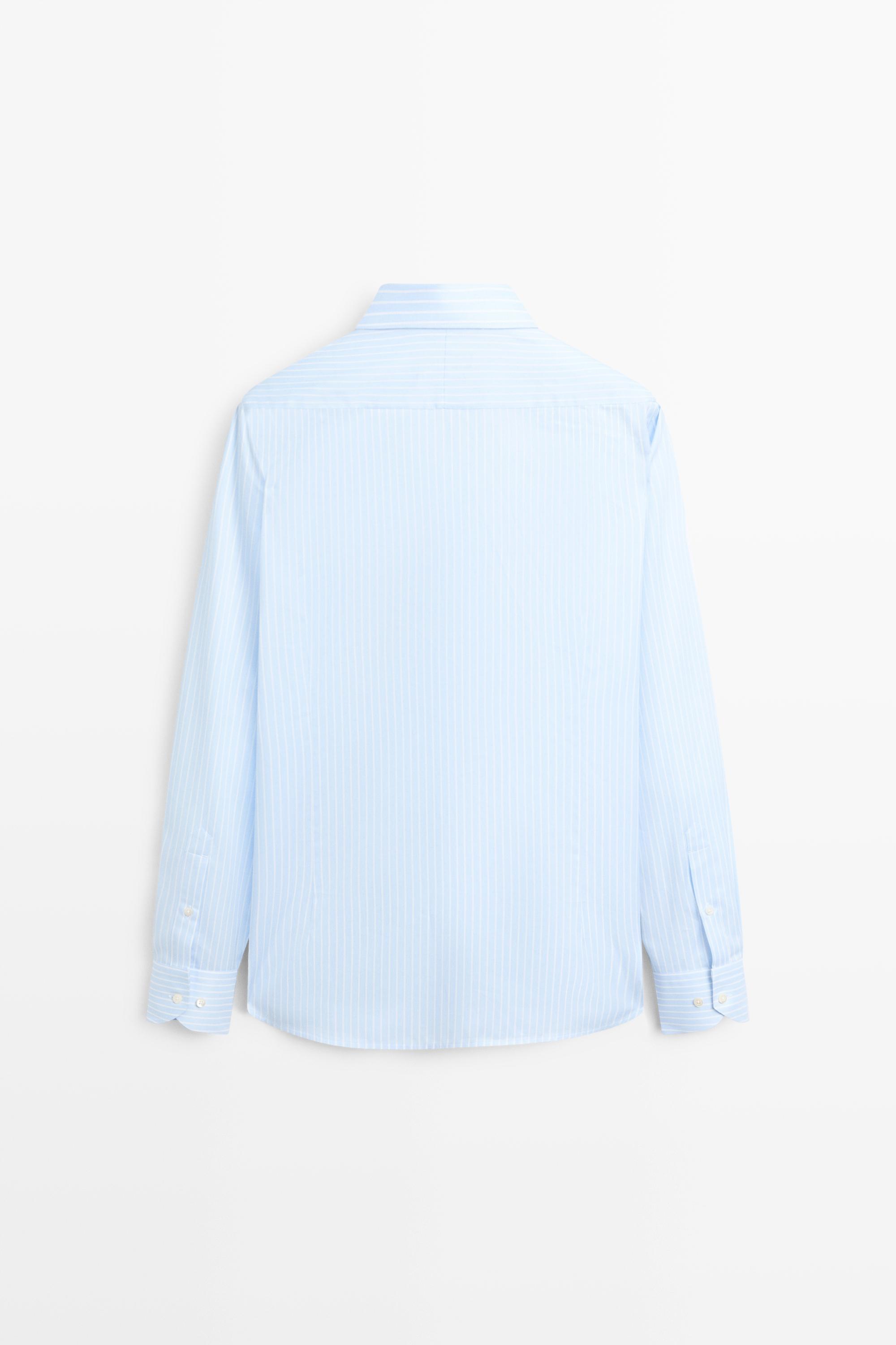 Slim fit striped 100% cotton shirt — SKY BLUE