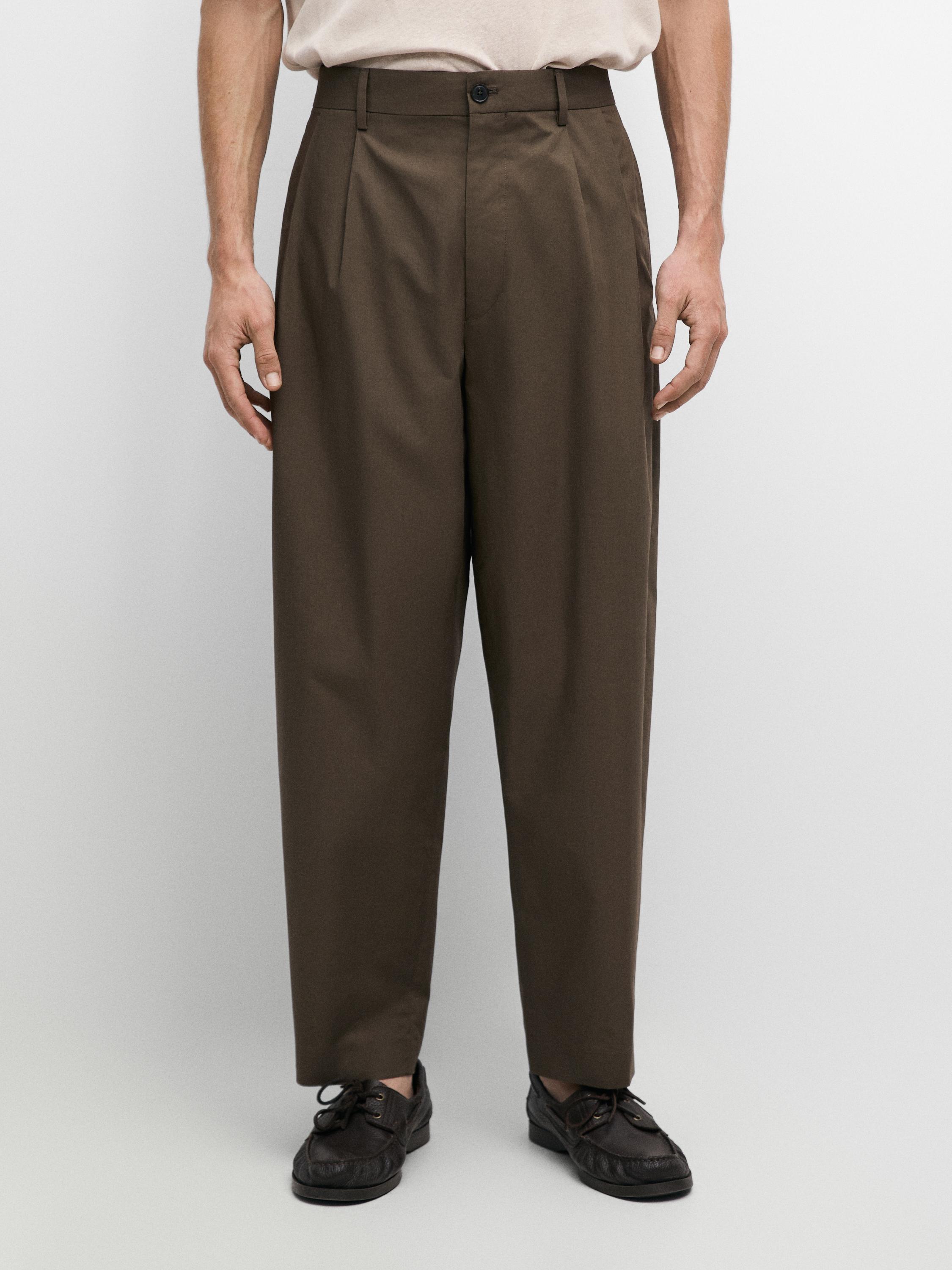Cotton trousers with double darts — DARK GREEN