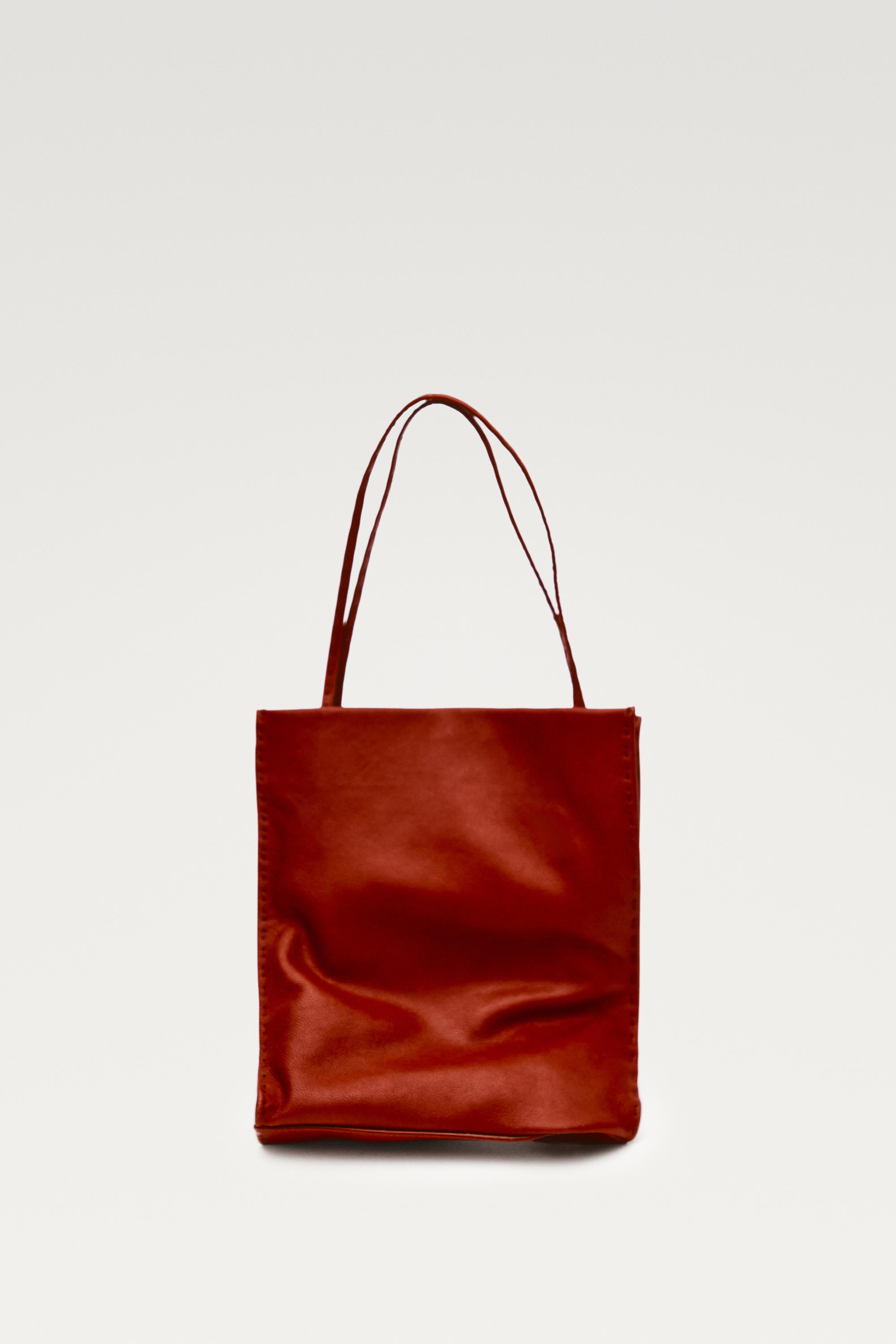 Nappa leather double compartment bag — CORAL RED