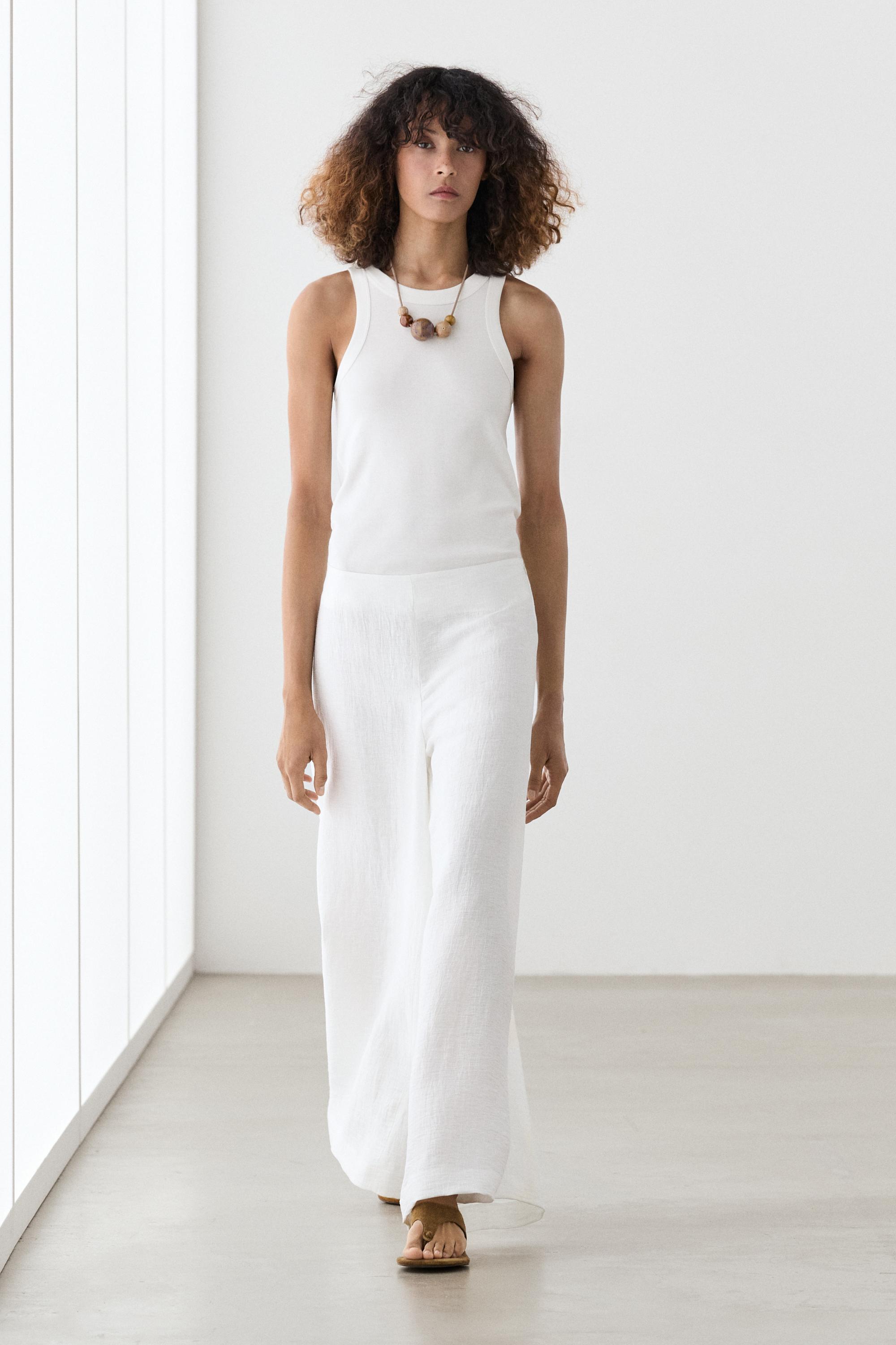 Linen blend palazzo trousers — Off white