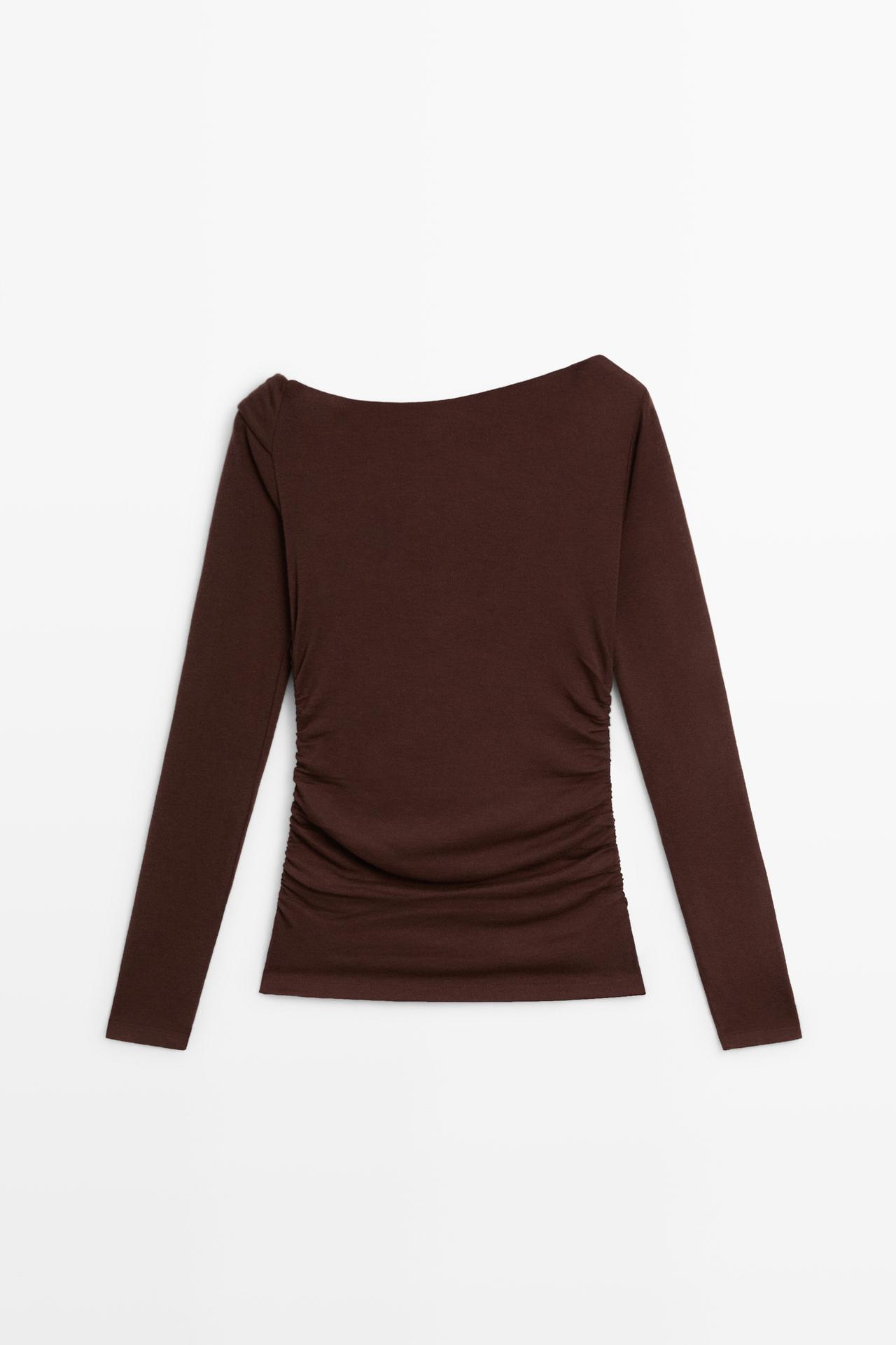 Asymmetric long sleeve flowing top — BURGUNDY