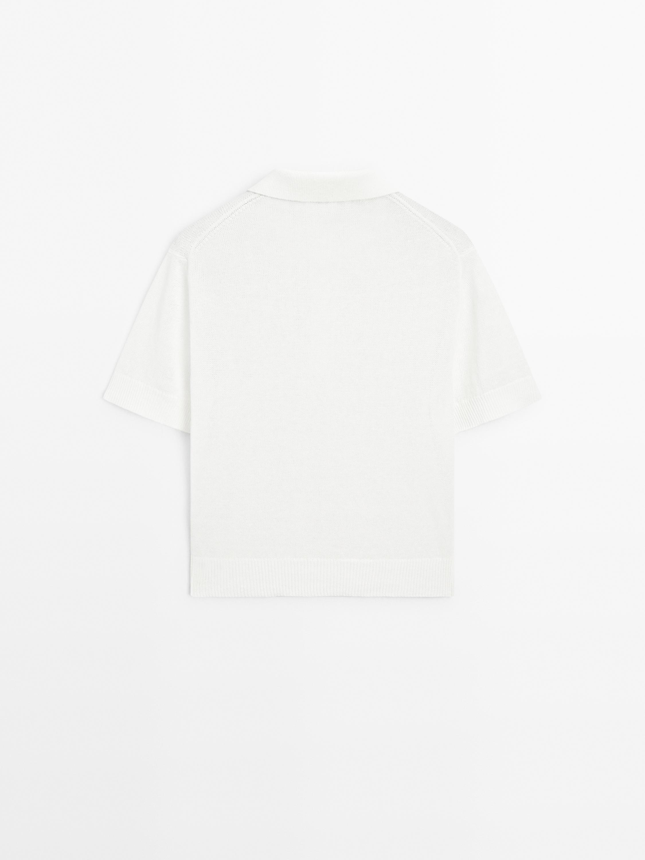 Linen blend cutwork polo sweater