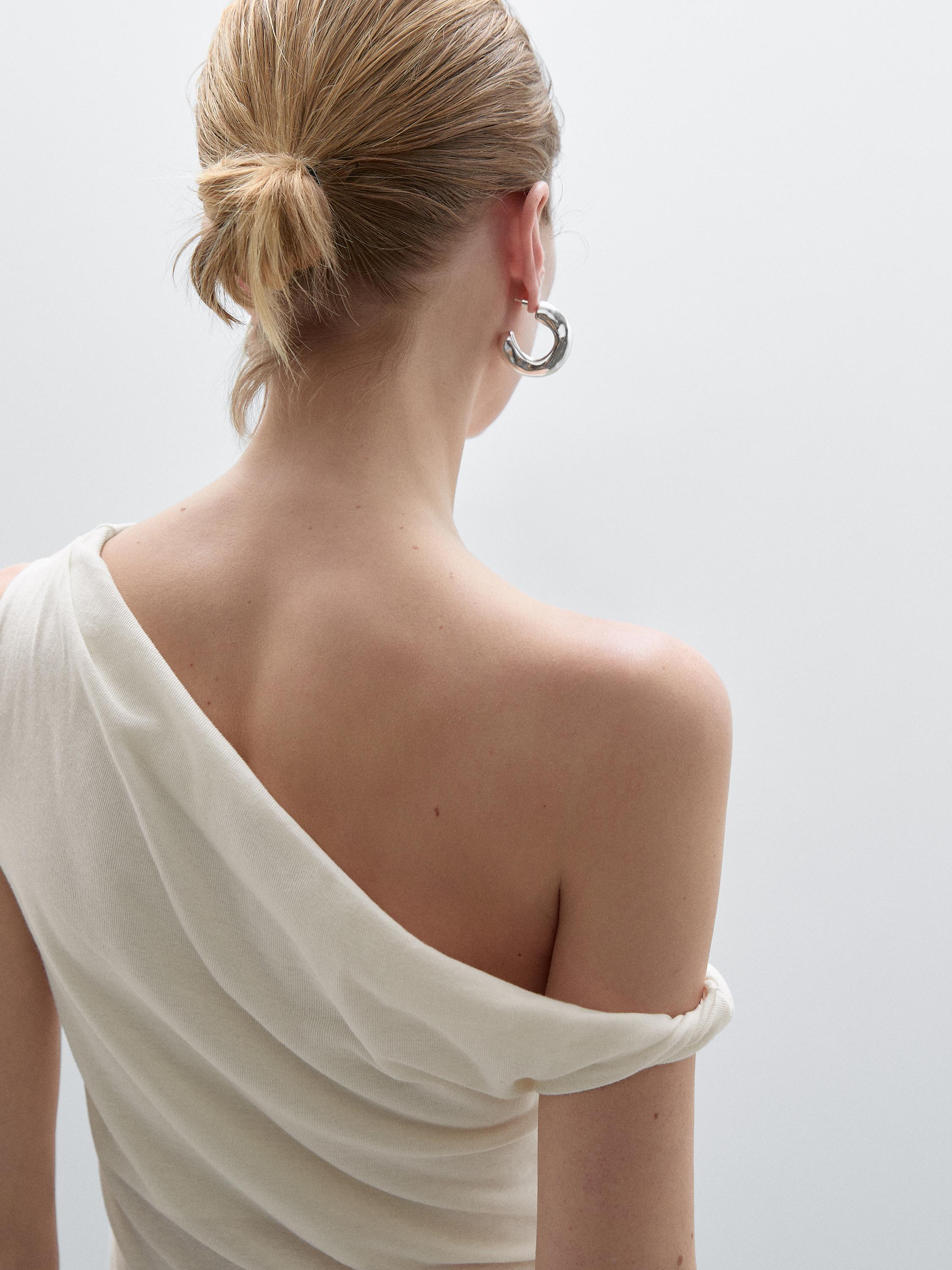 Draped cotton top with knot detail