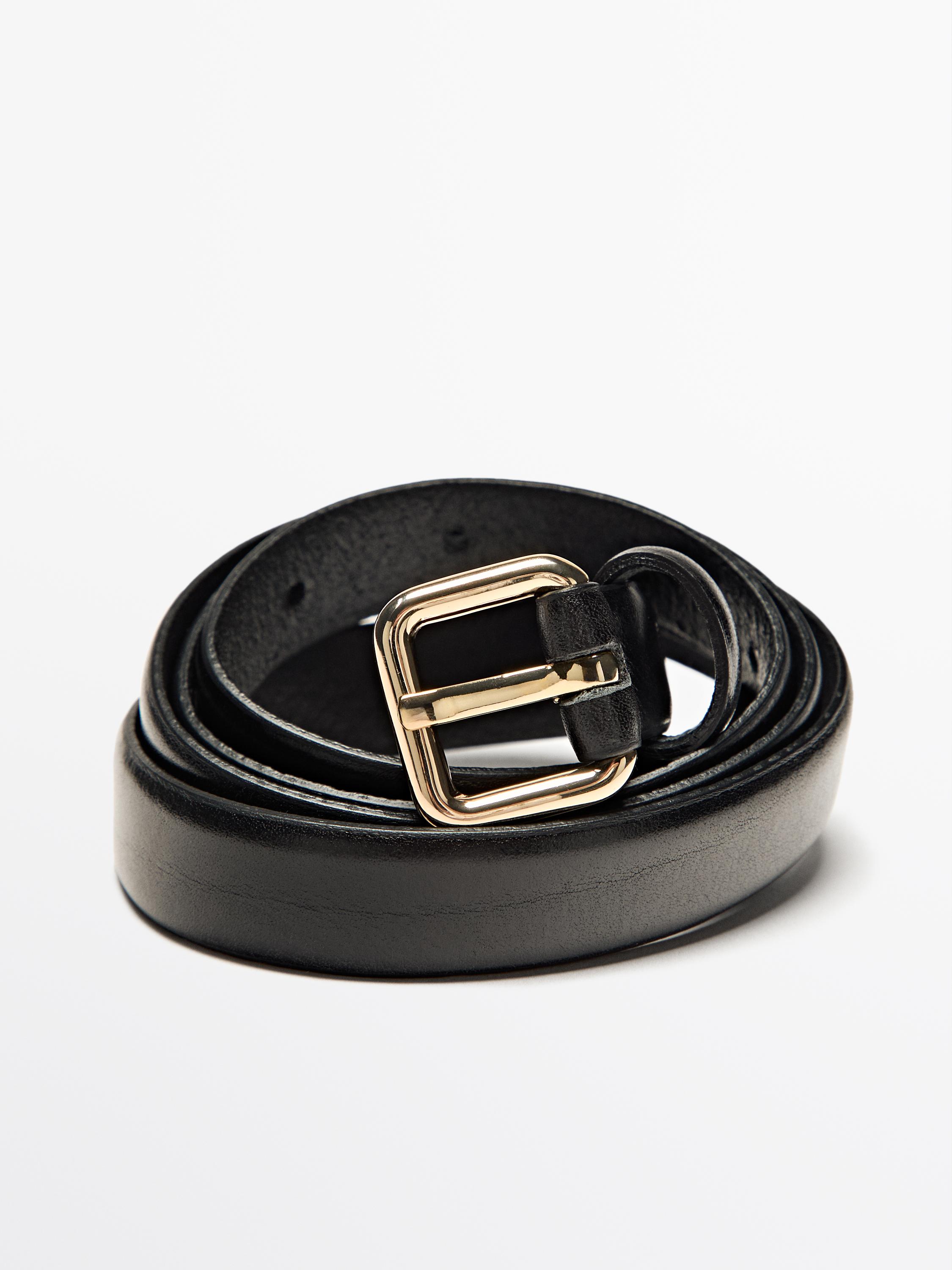 Leather belt with square buckle