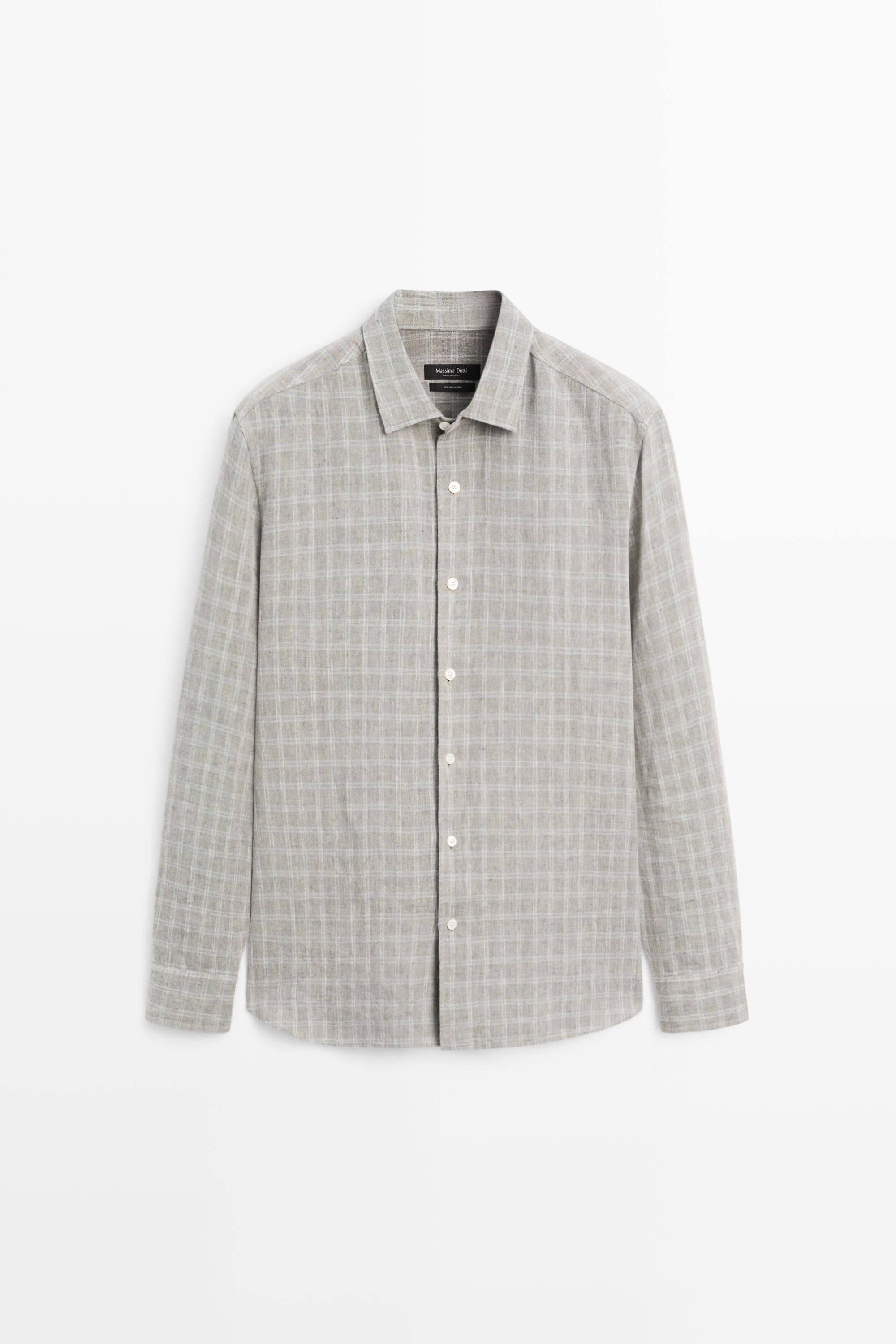 100% linen check shirt — GREY
