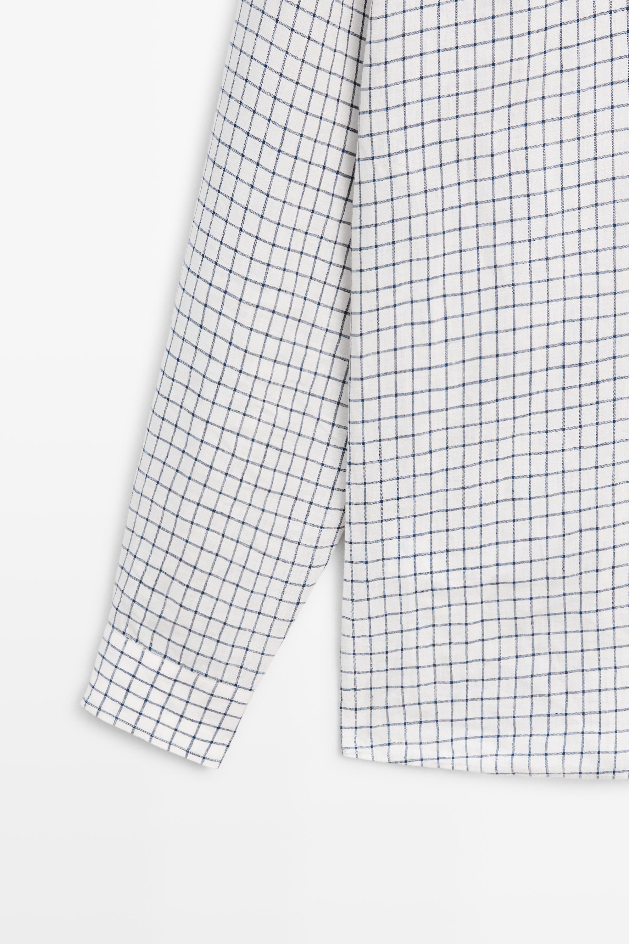 100% linen regular-fit check shirt — BLUE