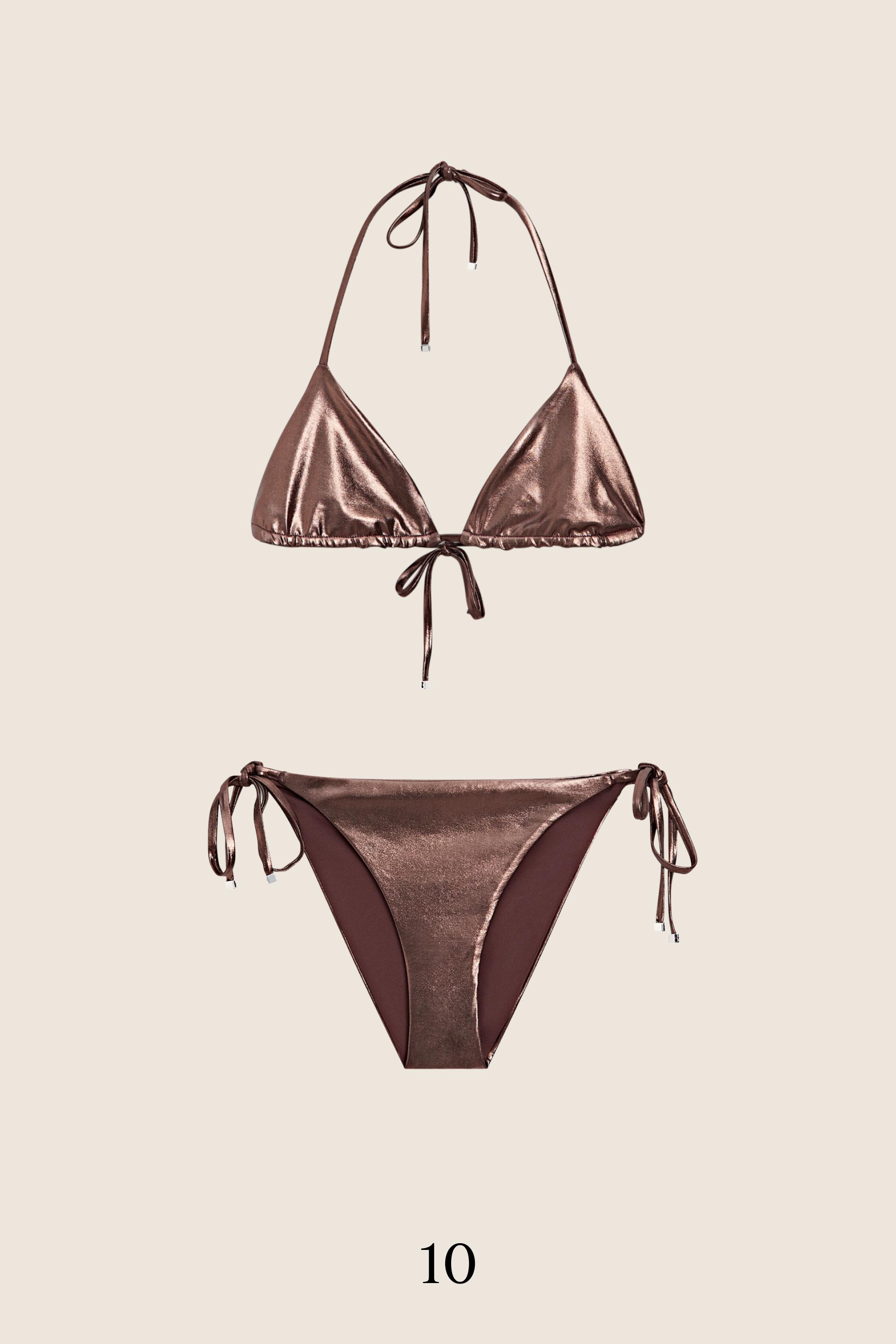 Metallic triangle bikini set — BROWN