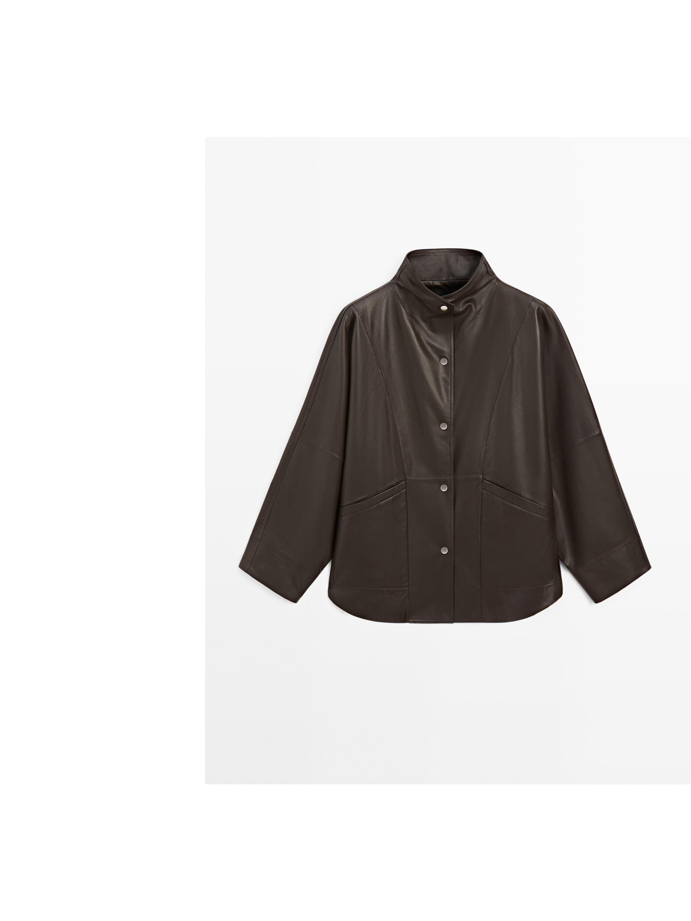 Nappa leather cape jacket — BROWN