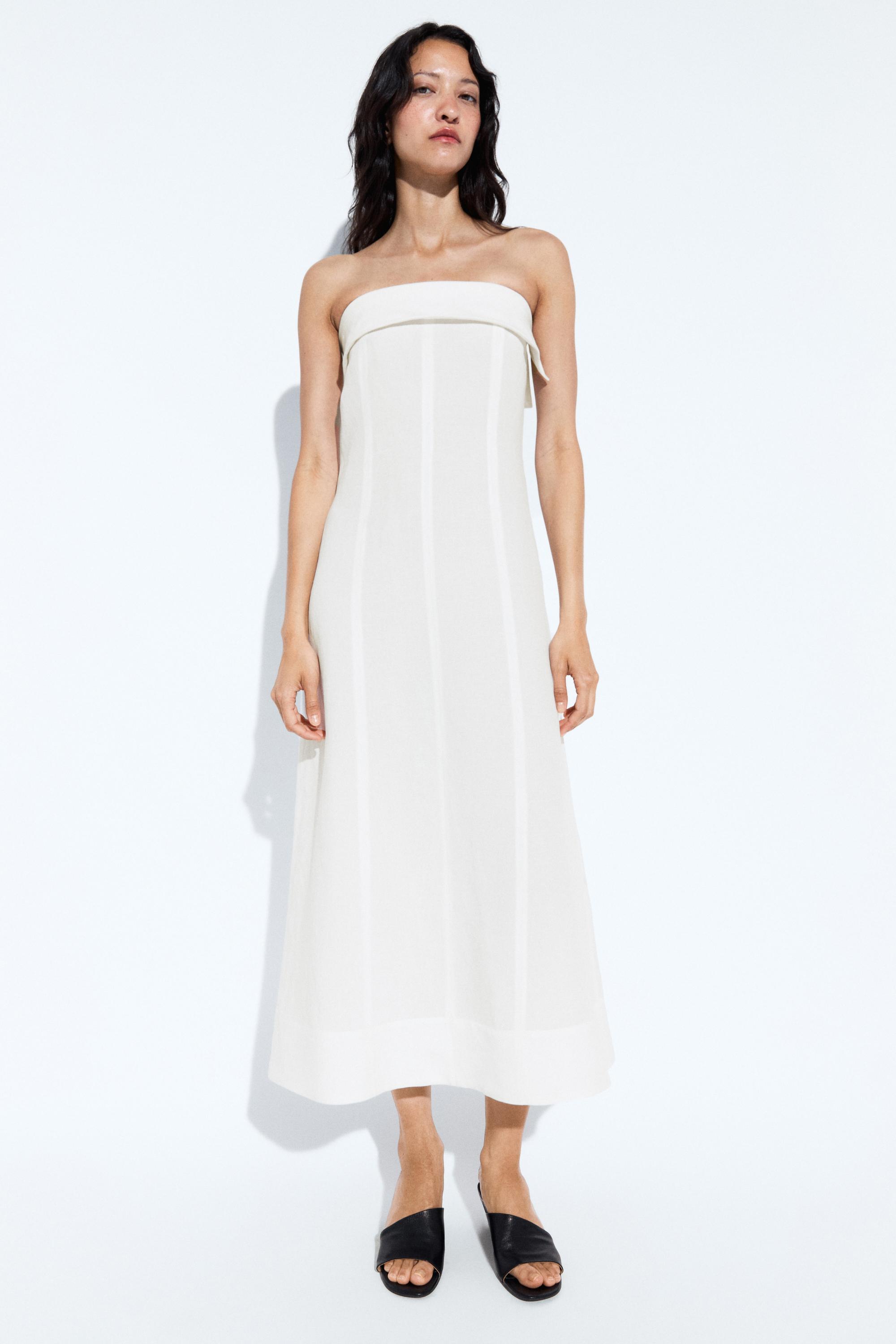Linen strapless midi dress