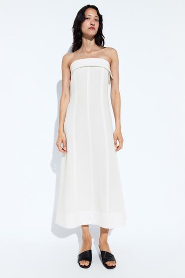 Linen strapless midi dress — WHITE 1