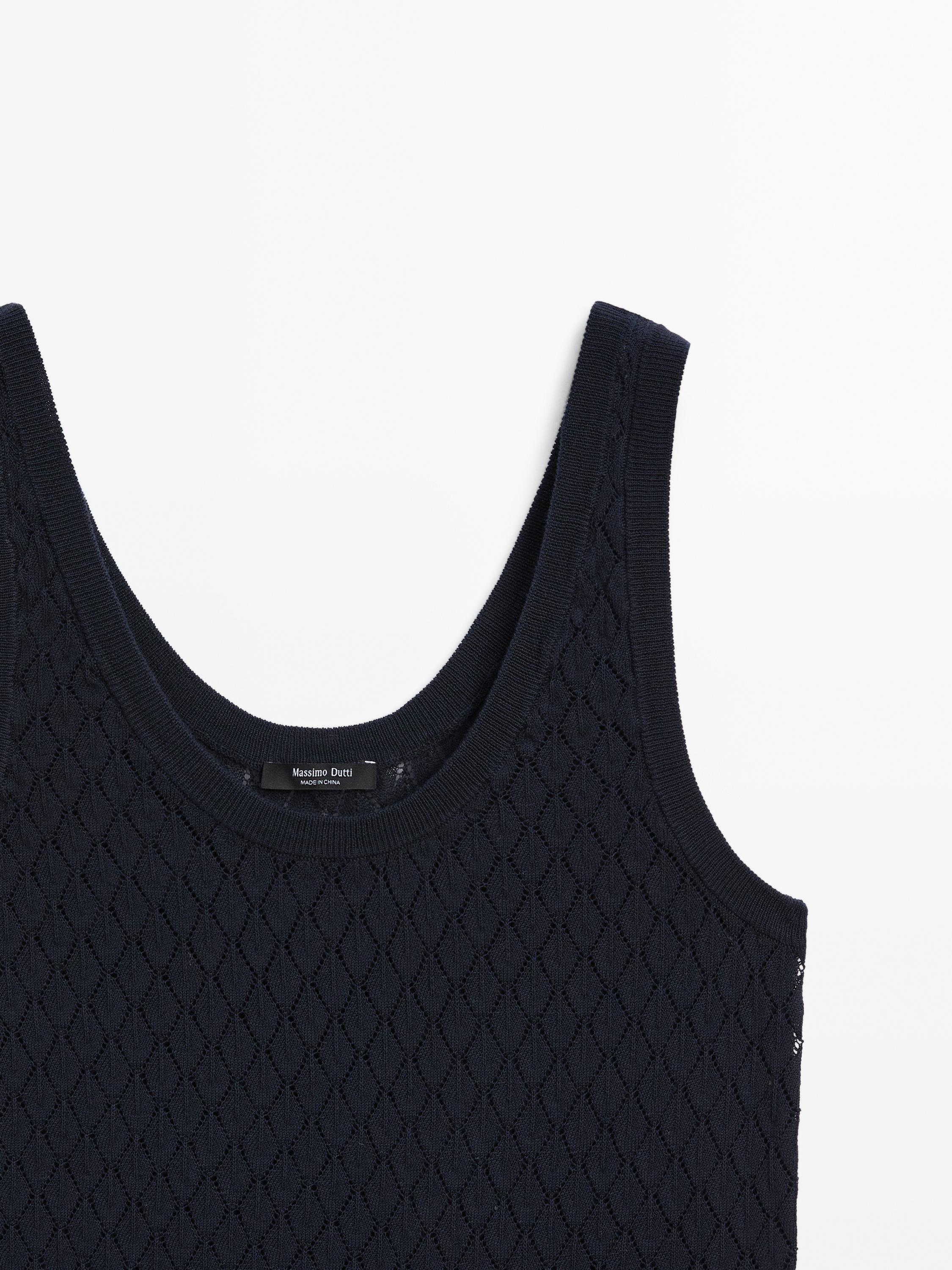Knit openwork top with straps
