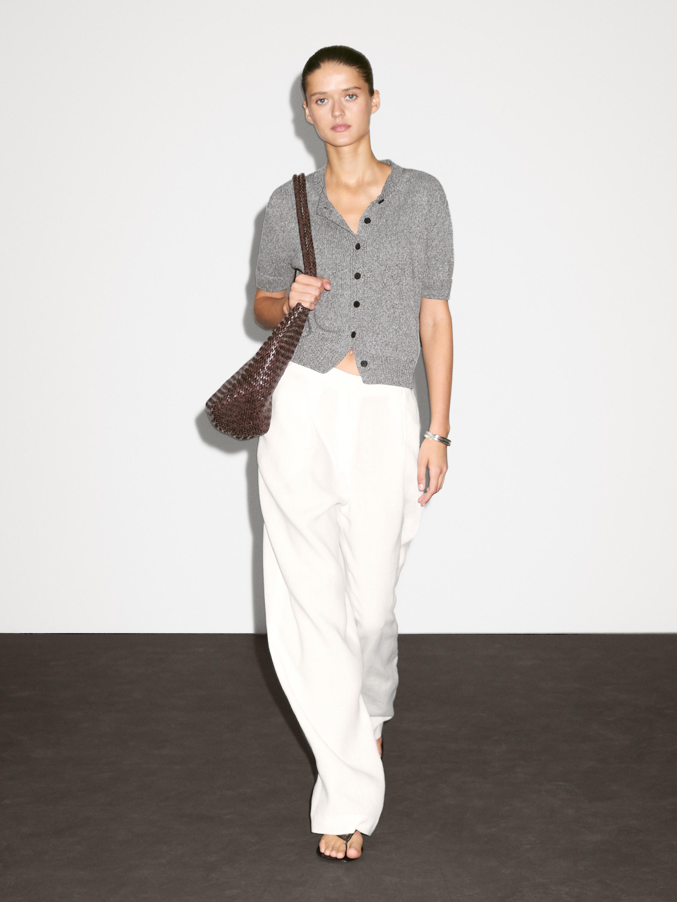 Short sleeve cotton blend cardigan