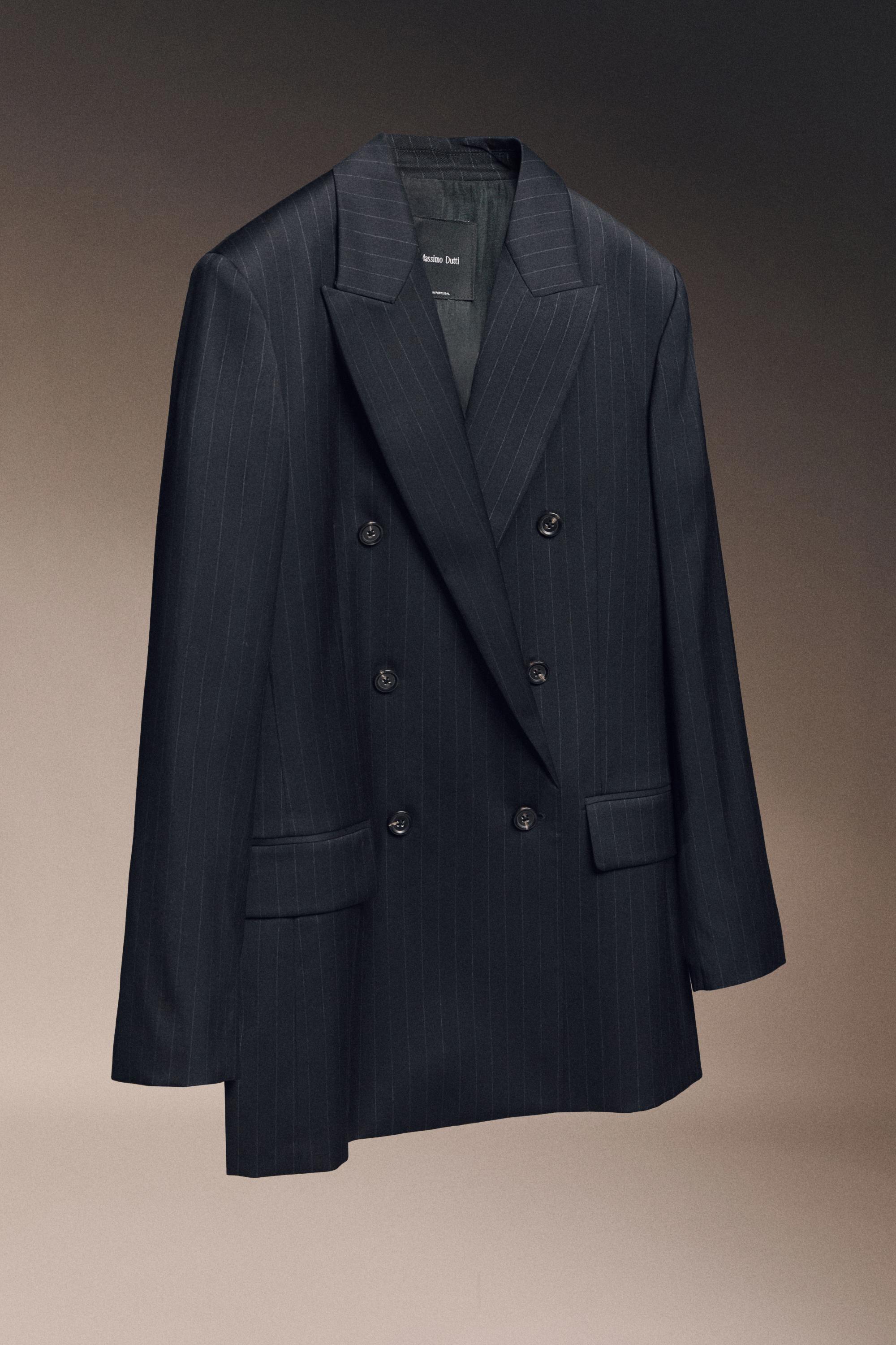 100% wool pinstripe suit blazer - NAVY BLUE