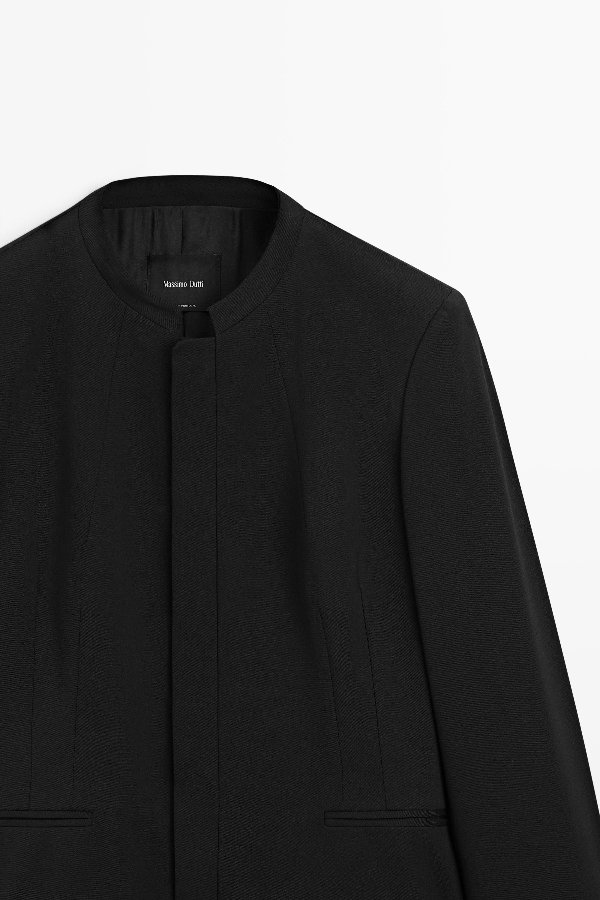 Round neck blazer with dart details — BLACK