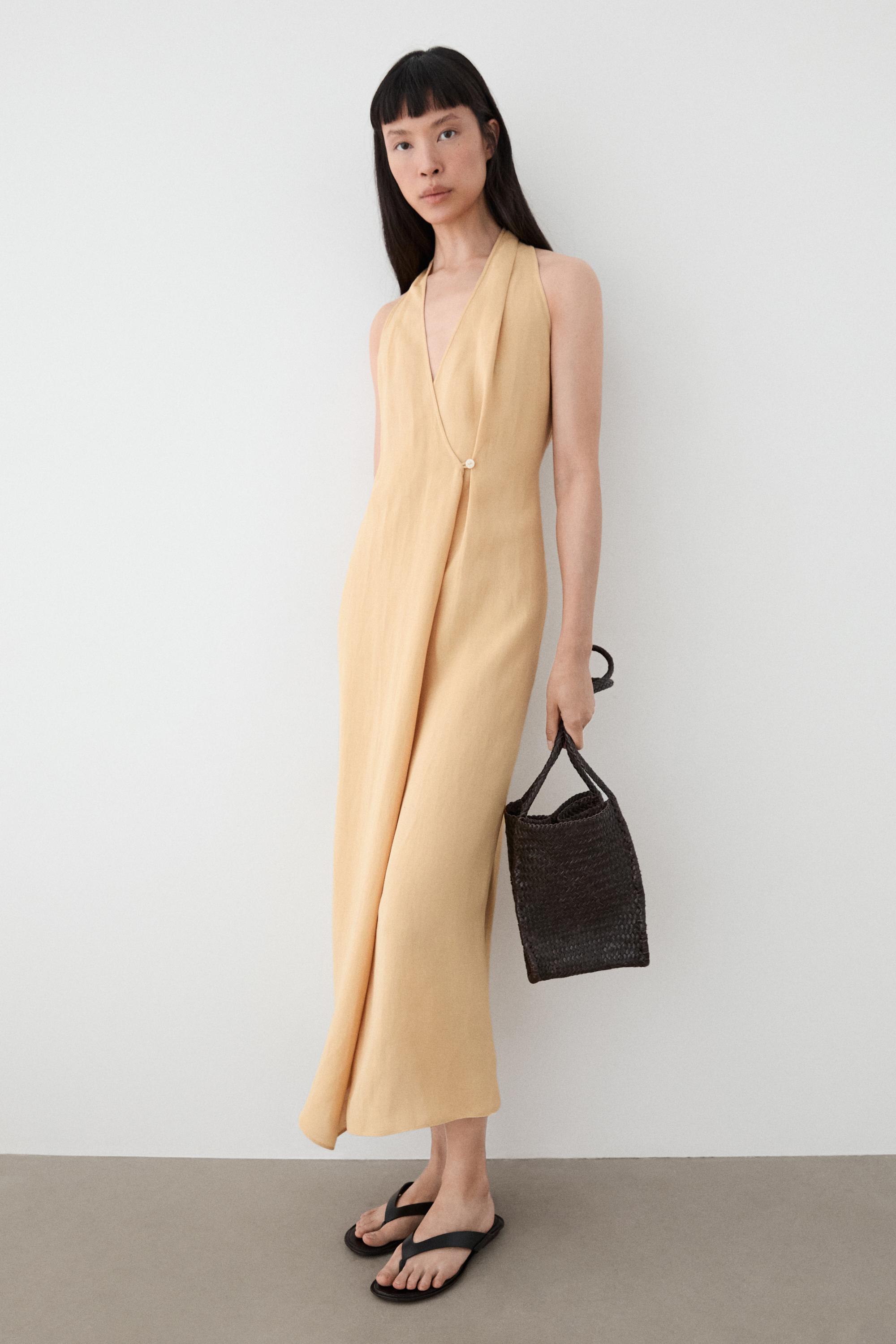 Midi dress with button detail — PALE YELLOW