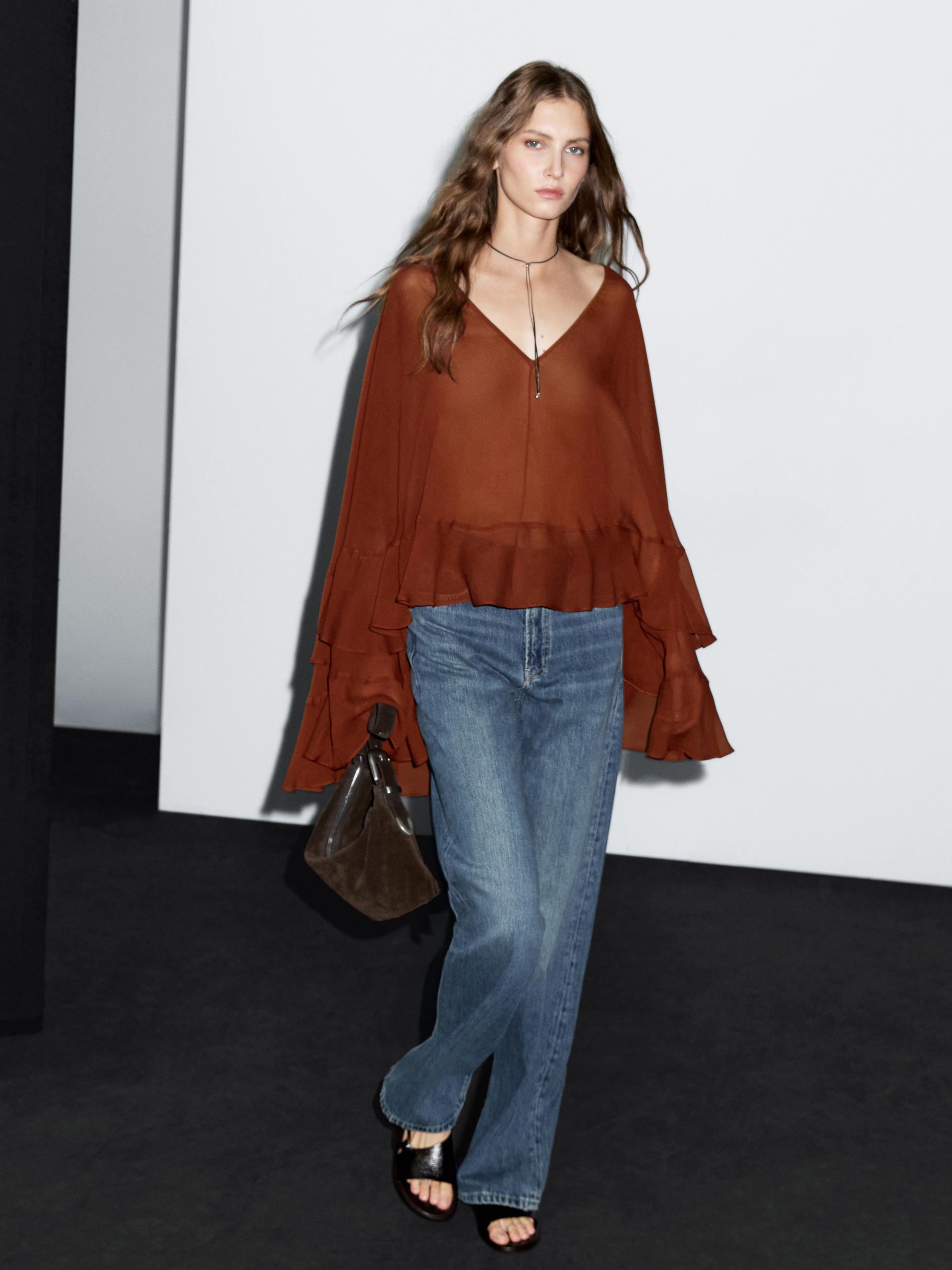 Camicetta Stile Mantella Con Volant - Tegola - Xs-S - Massimo Dutti - Femminile