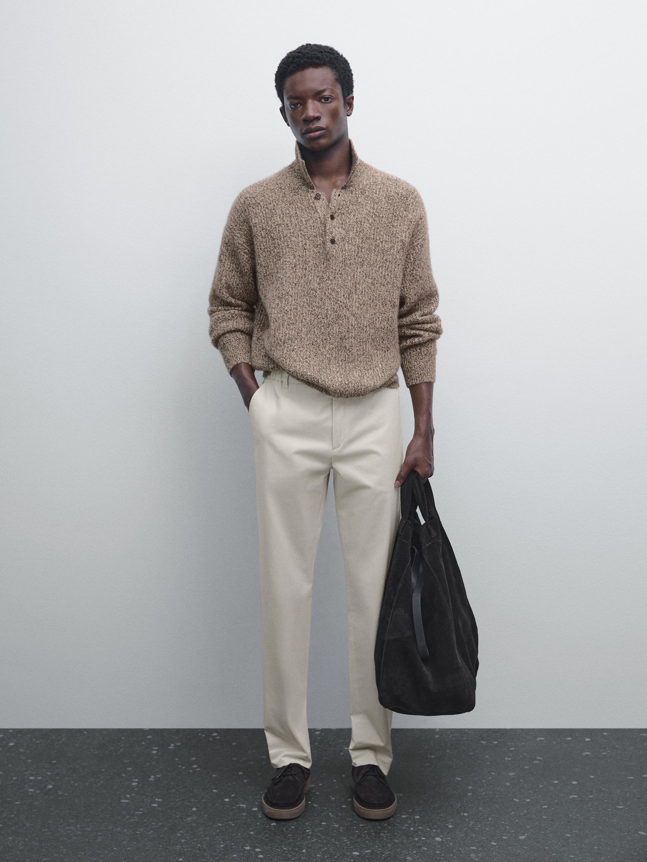 Cotton blend slim fit trousers