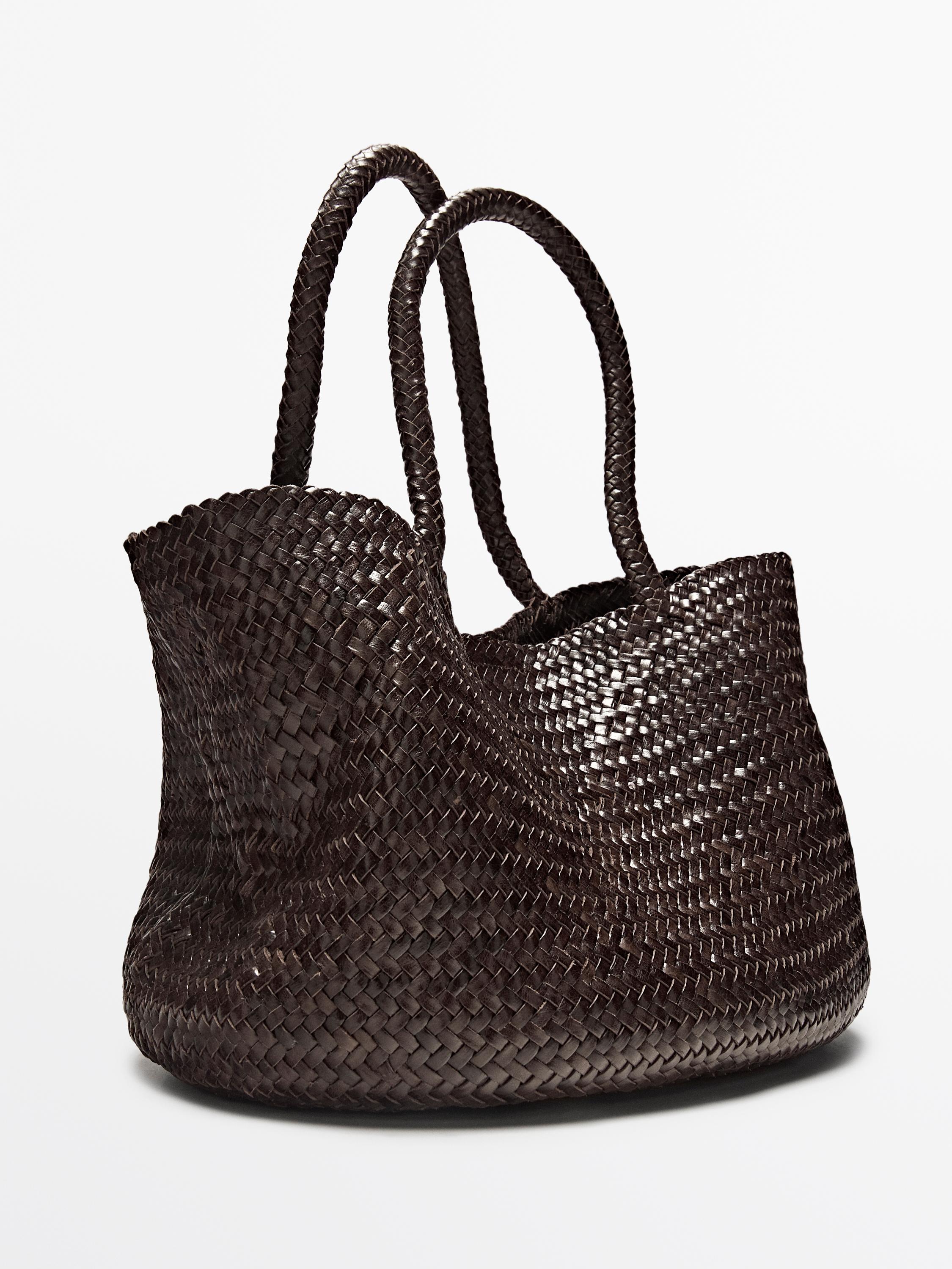 Örgülü napa deri tote çanta