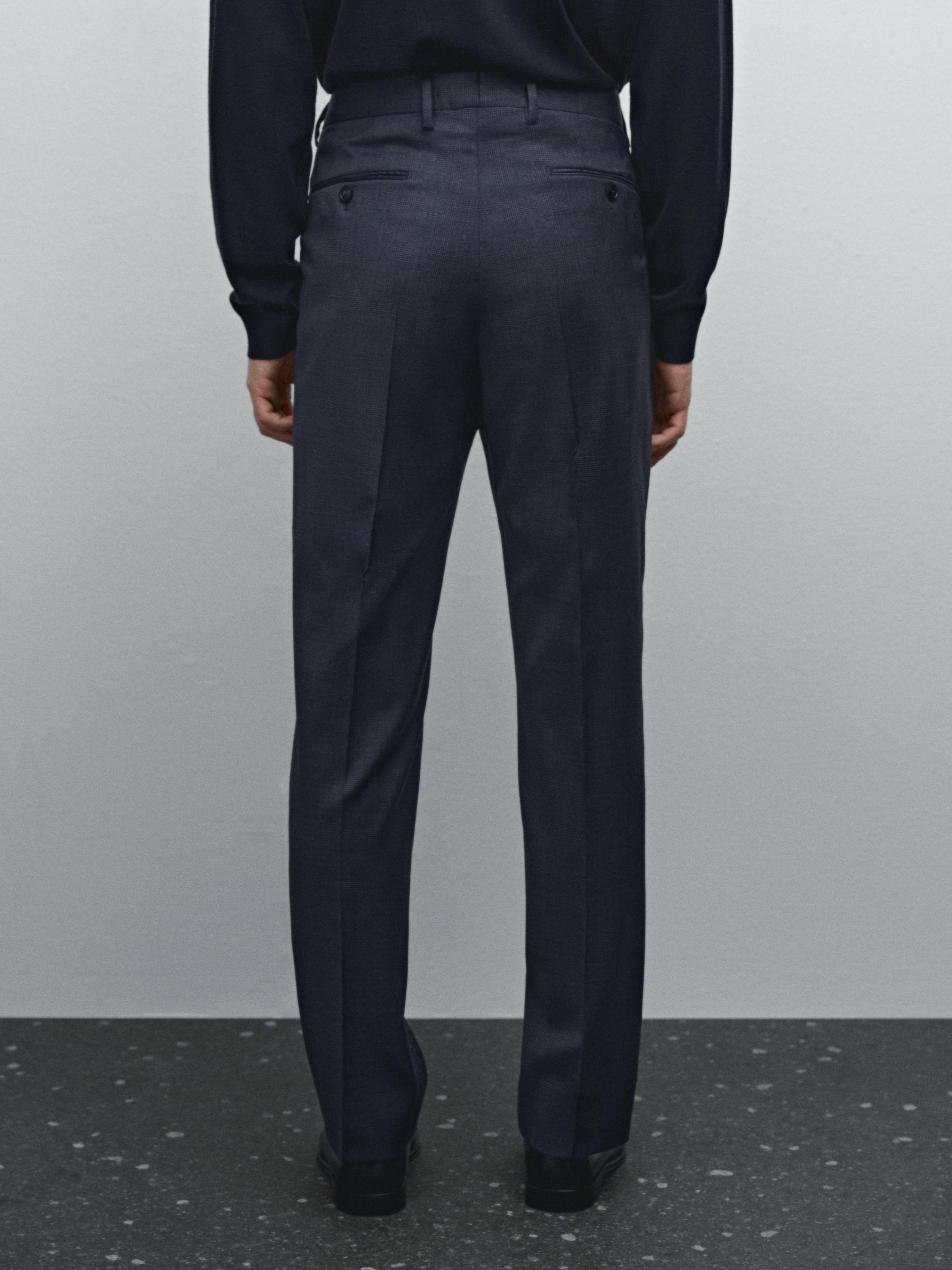 Check wool suit trousers