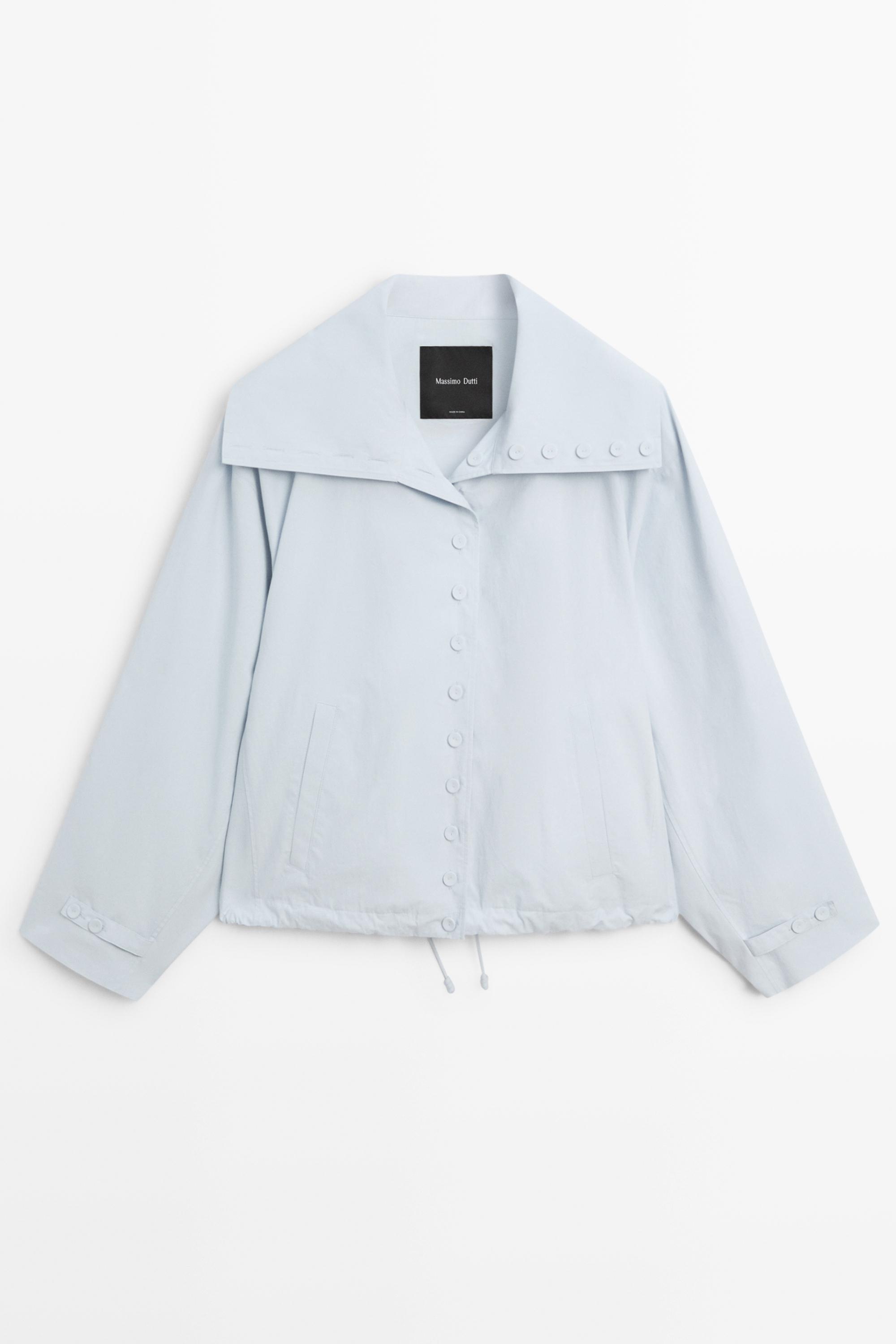 Cropped button-detail bomber jacket — FADED BLUE
