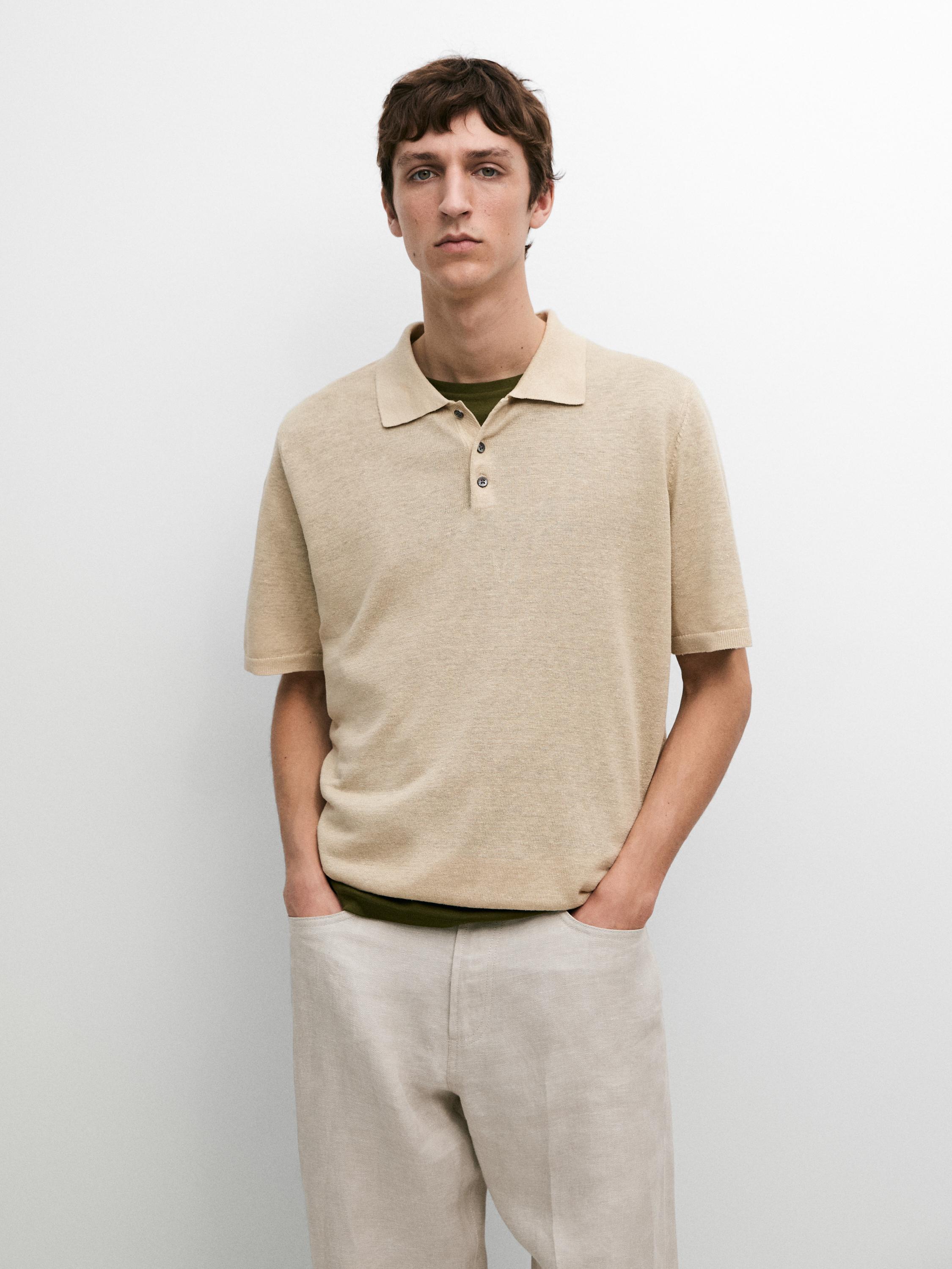 Linen knit polo sweater — Beige