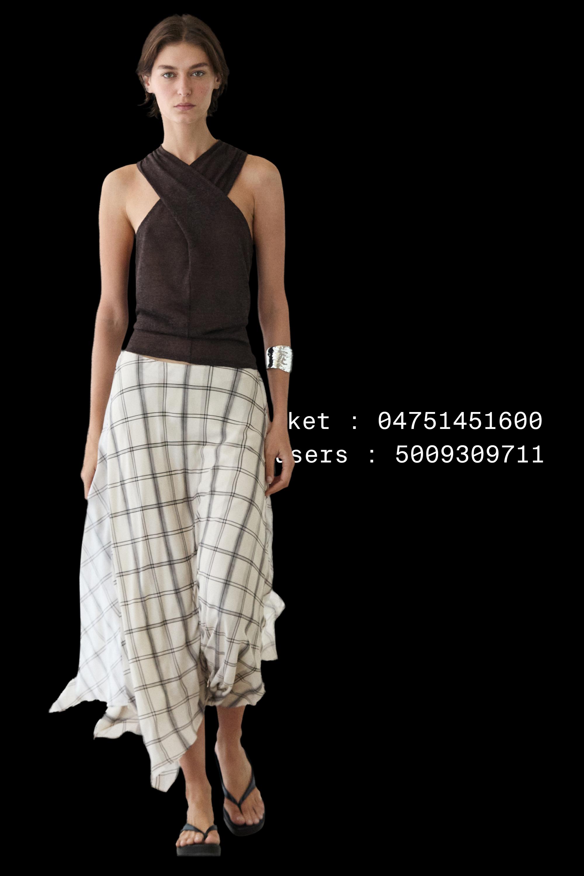 Asymmetric midi skirt with check detail — WHITE